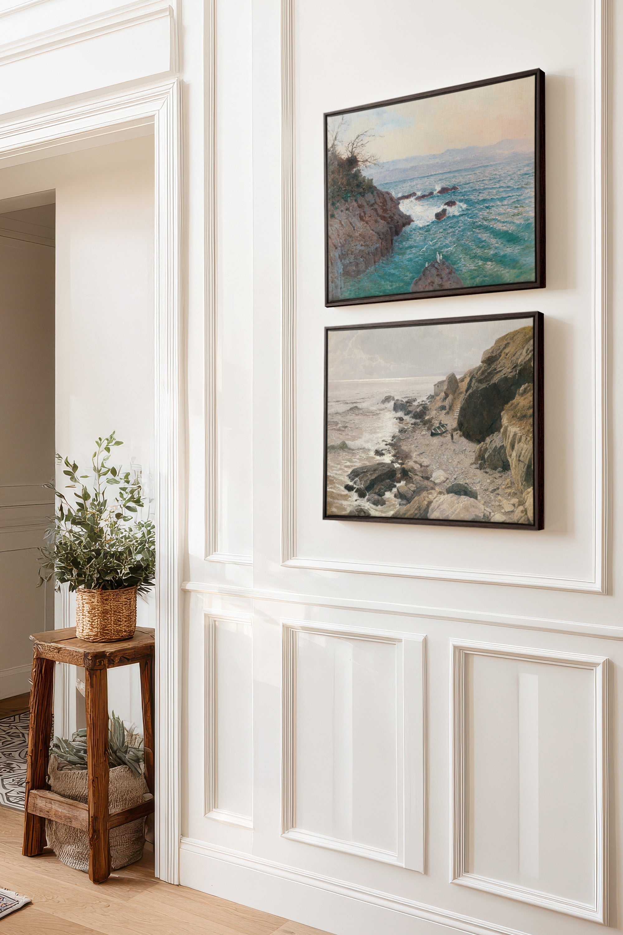 SEA OF LIGHT DUO, 2 Works on stretched canvas, framed Walnut Brown