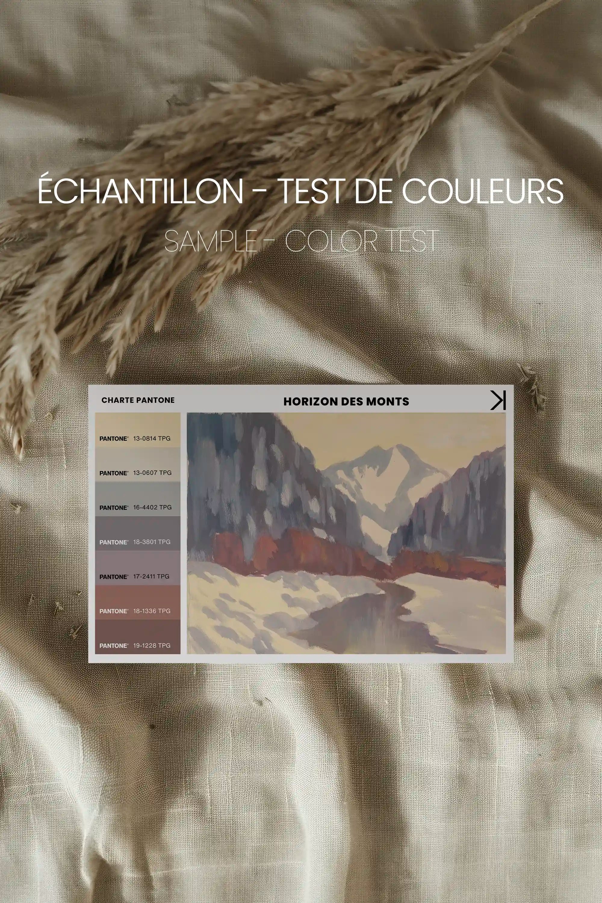 HORIZON DES MONTS, Oeuvre sur toile étirée, encadré Brun Chêne
