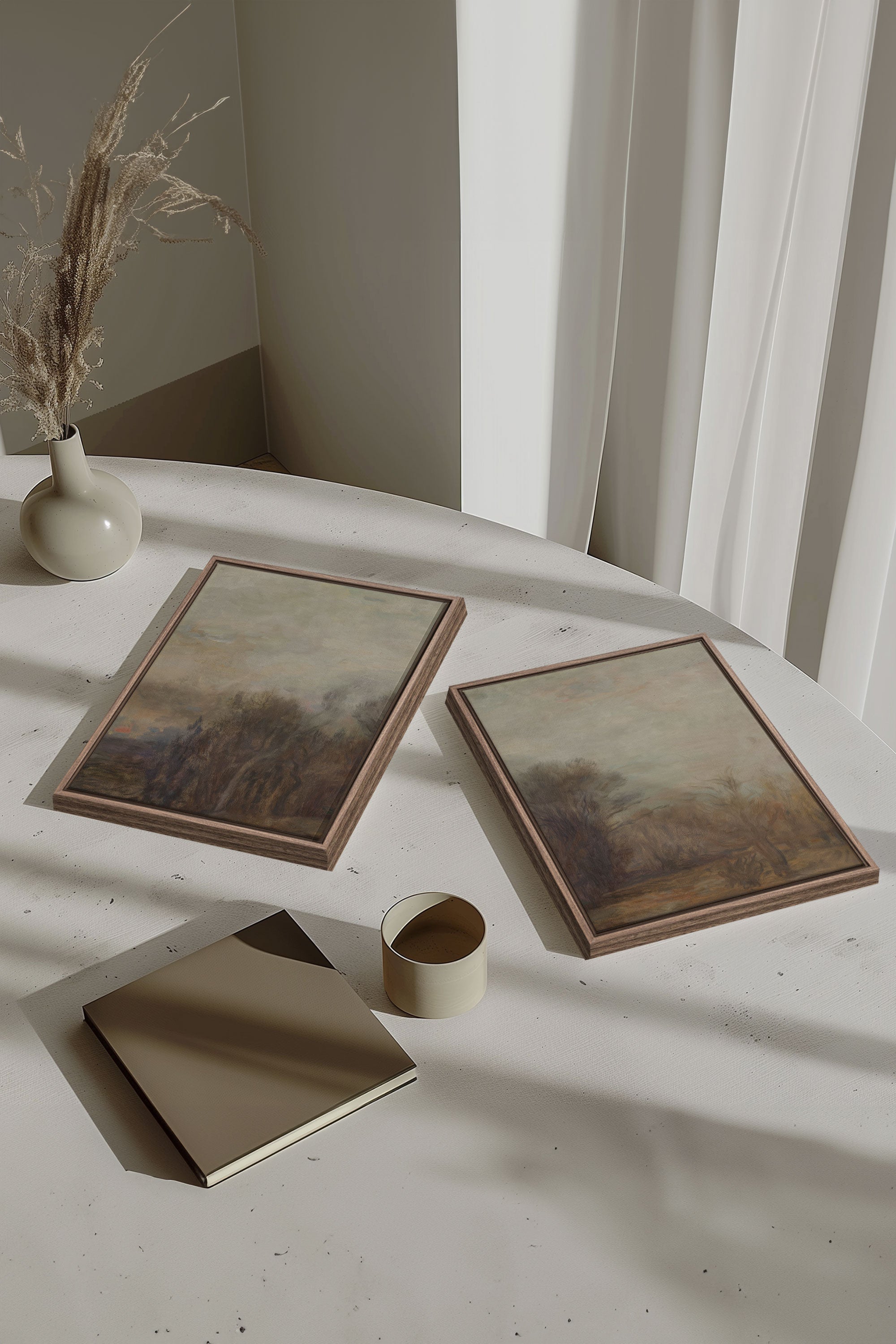 SILENT SEASON DUO, 2 Oeuvres sur toile étirée, encadré Brun Chêne