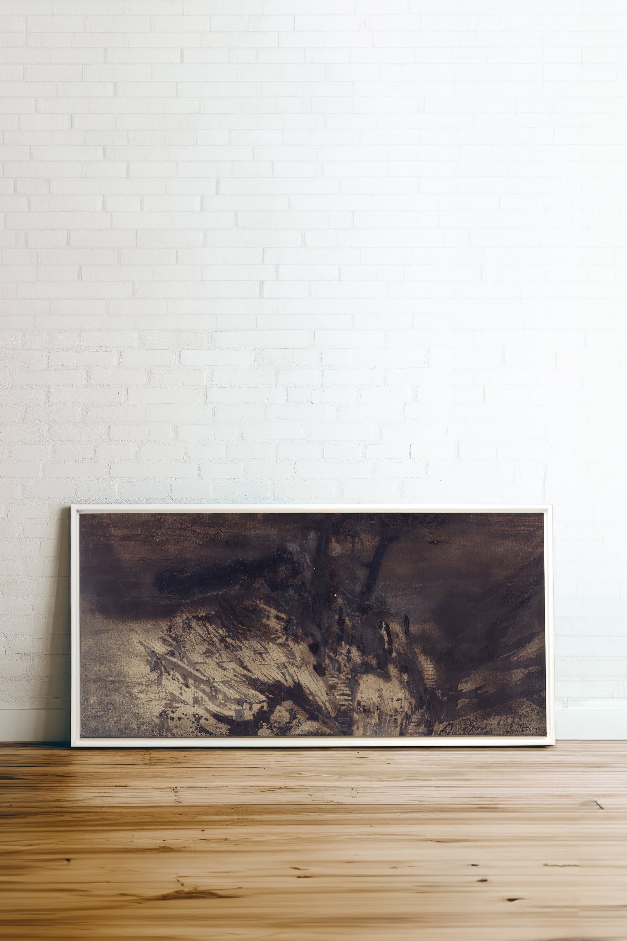 OBSIDIAN PATH, Artwork on stretched canvas, framed in white