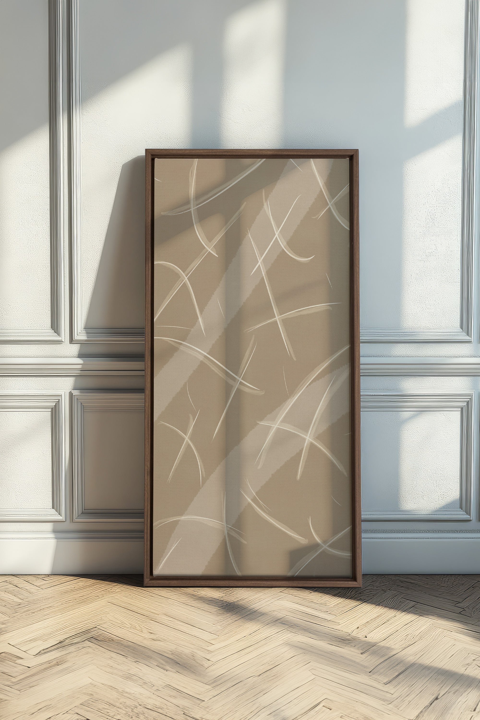 OLEKA CANVAS - LUMINOUS LINES, Oeuvre sur toile étirée, encadré Brun Chêne