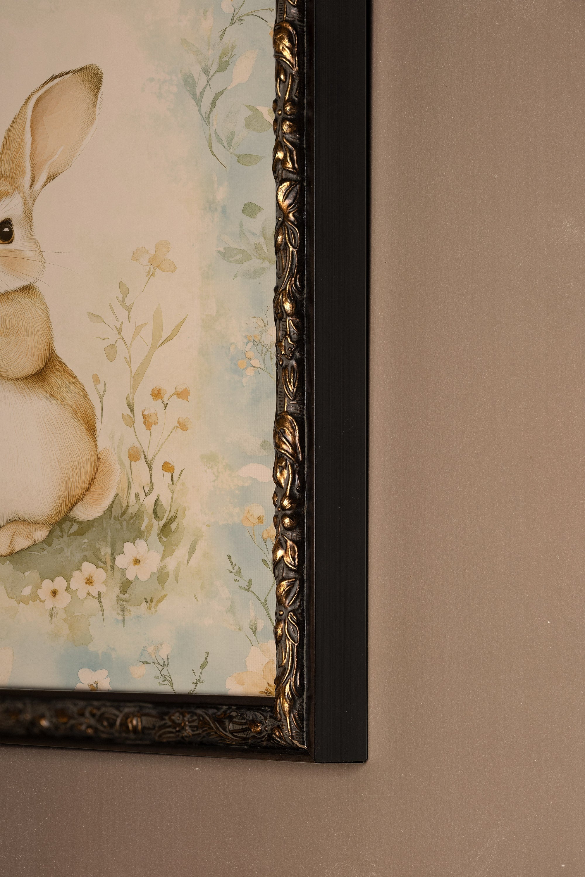 LAPIN DE PRINTEMPS, Oeuvre sur toile rigide, encadré Vintage Bronze