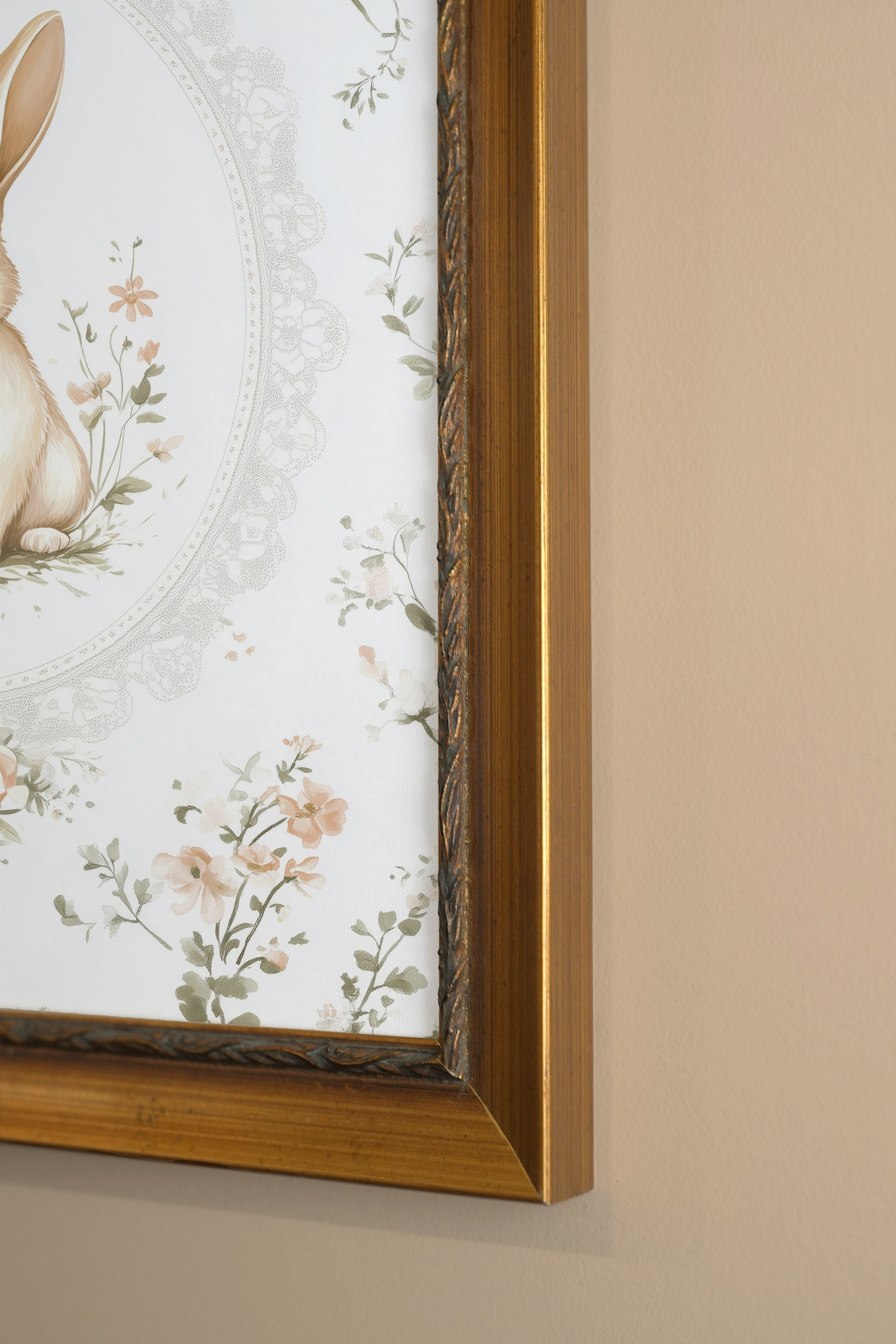 LAPIN DOUCEUR, Oeuvre sur toile rigide, encadré Vintage Or