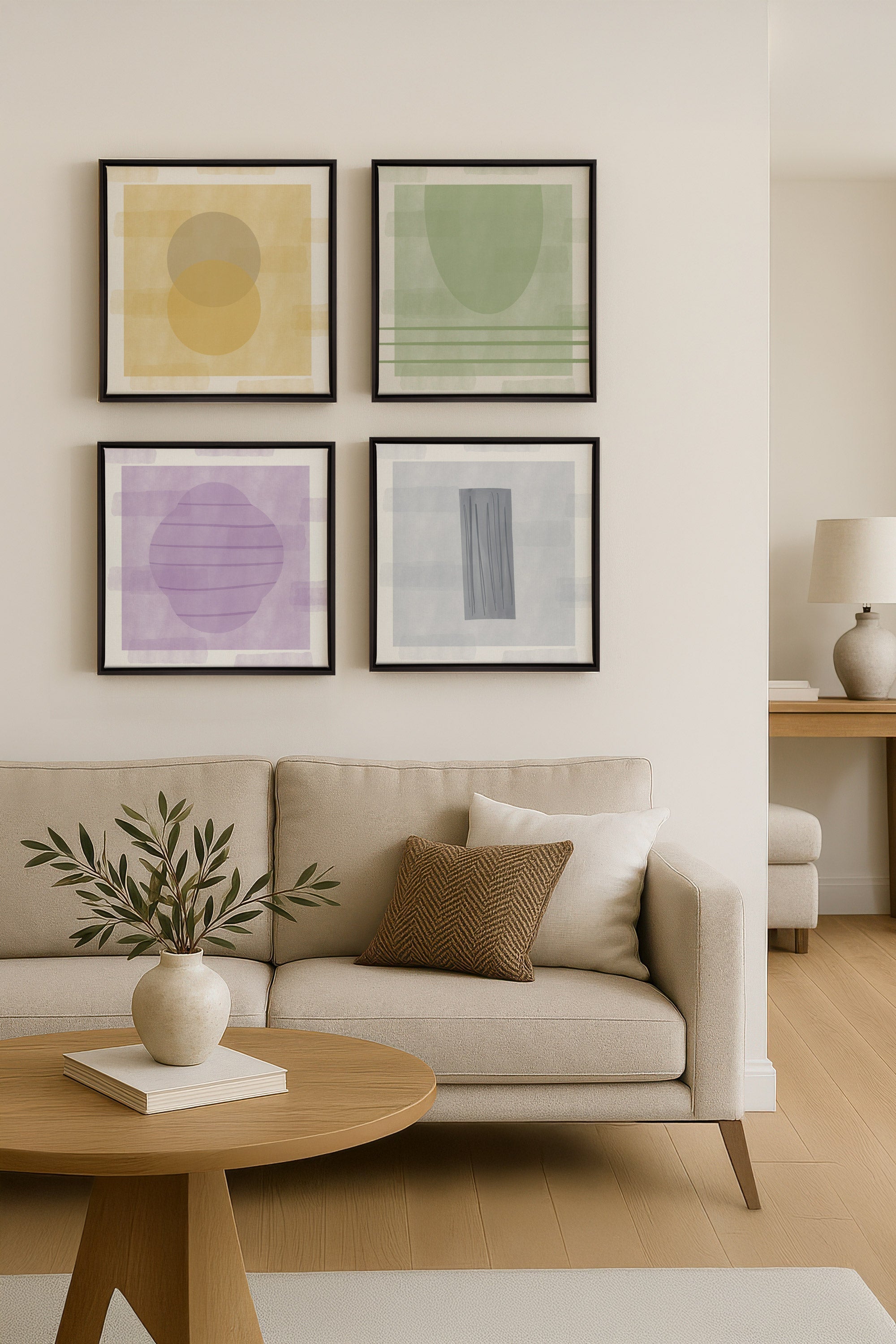 OLEKA CANVAS - QUATUOR PASTEL,Ensemble (4+), encadré Noir