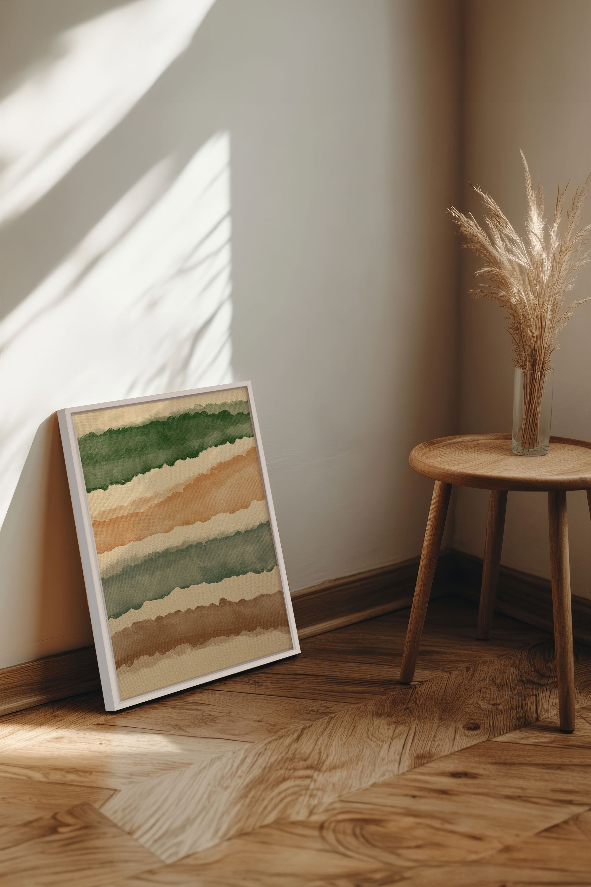 OLEKA CANVAS - HORIZON VÉGÉTAL, Oeuvre sur toile étirée, encadré Blanc