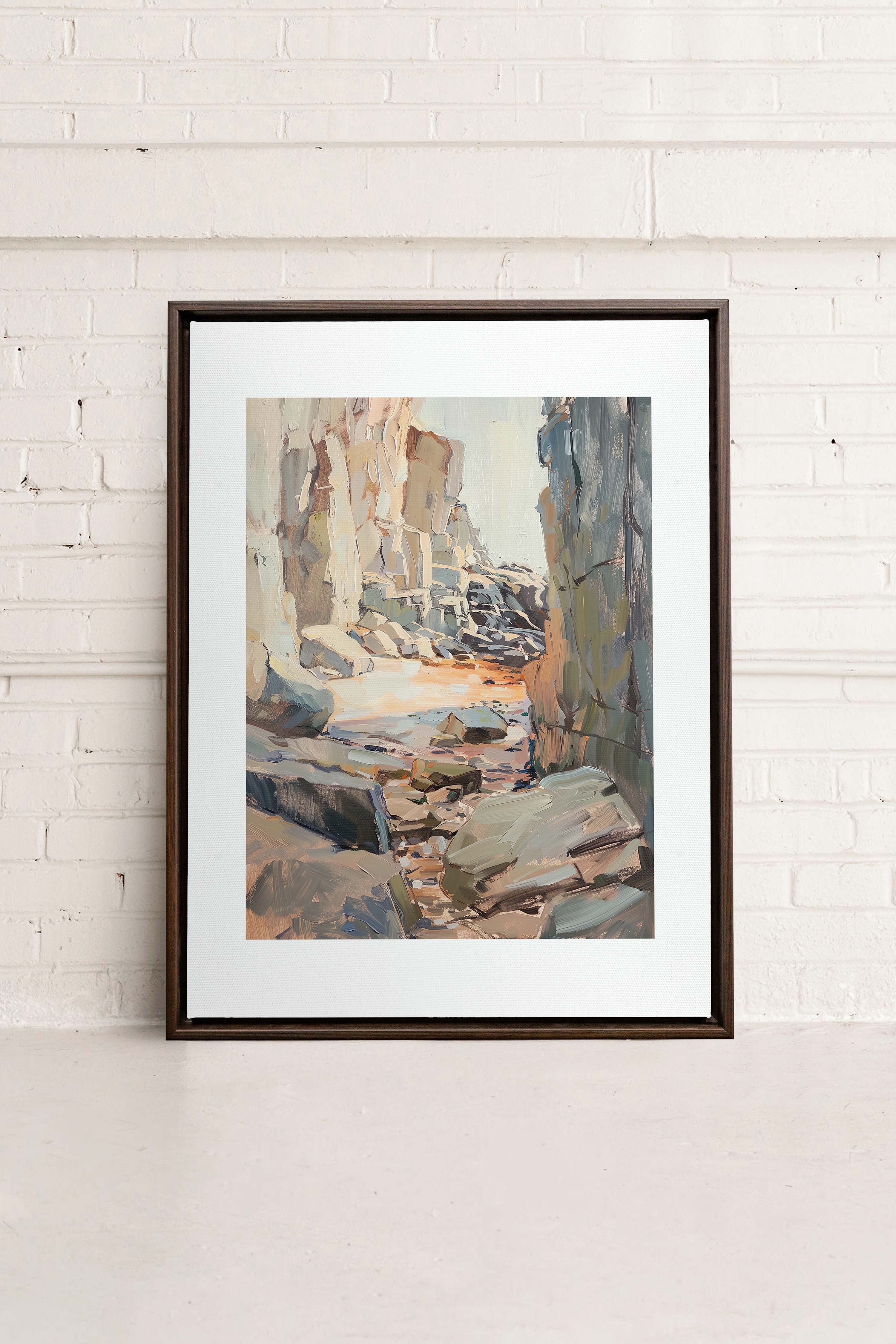 ROCKY PATHWAY, Artwork on stretched canvas, framed in Walnut Brown