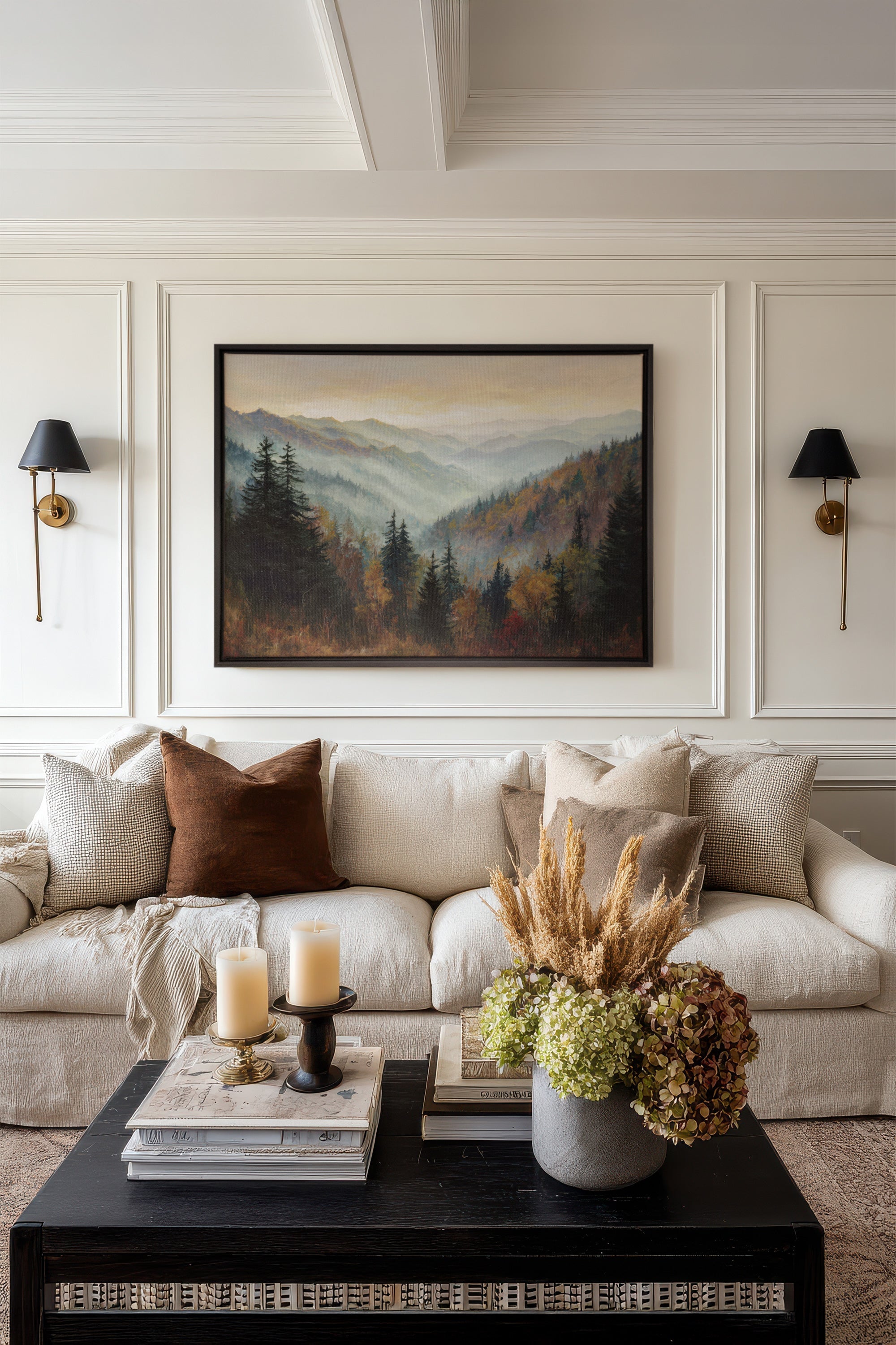 MOUNTAIN MORNING II, Oeuvre sur toile étirée, encadré Noir