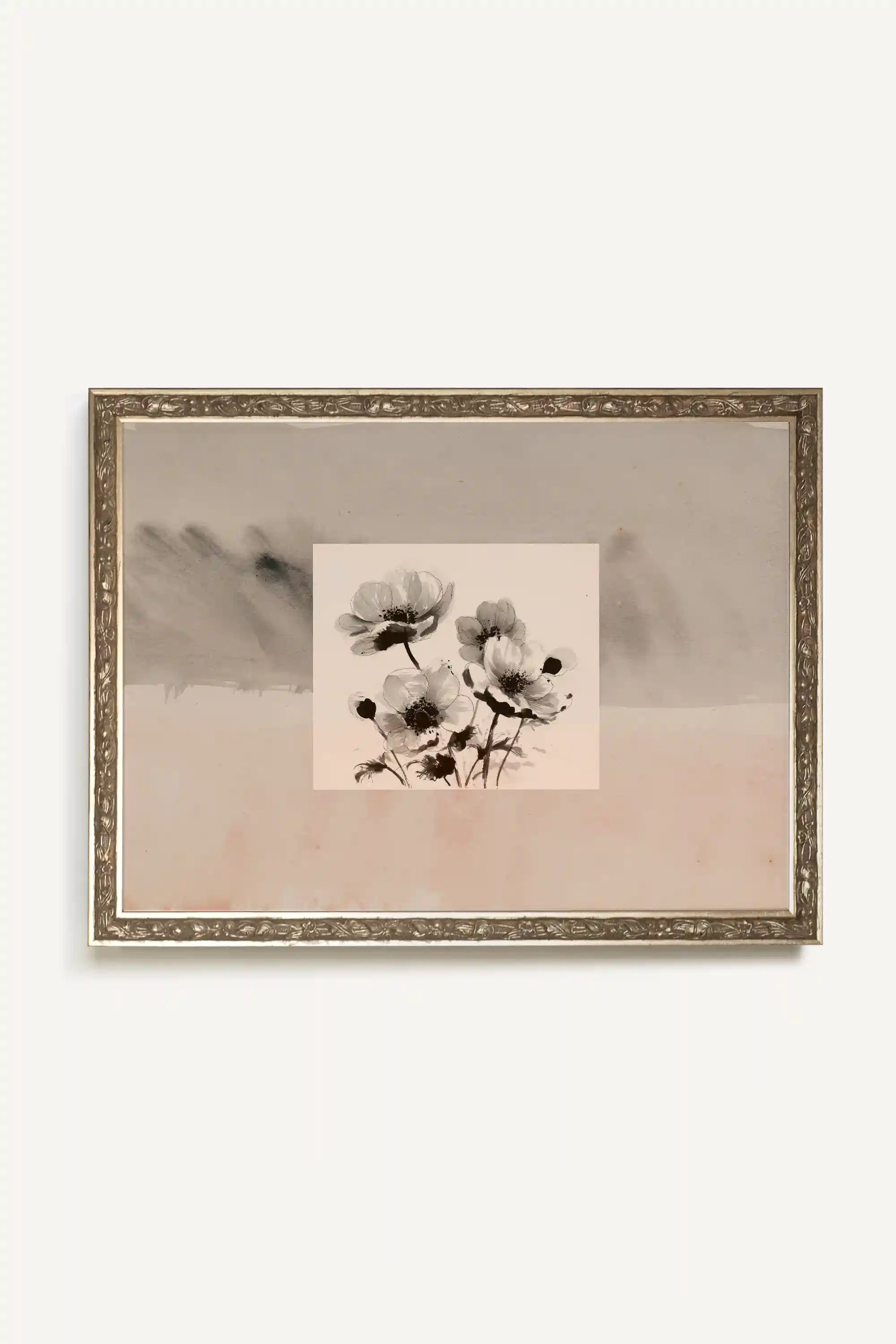 PRÉSENCE FLORALE, Oeuvre sur toile rigide, encadré Vintage Argent