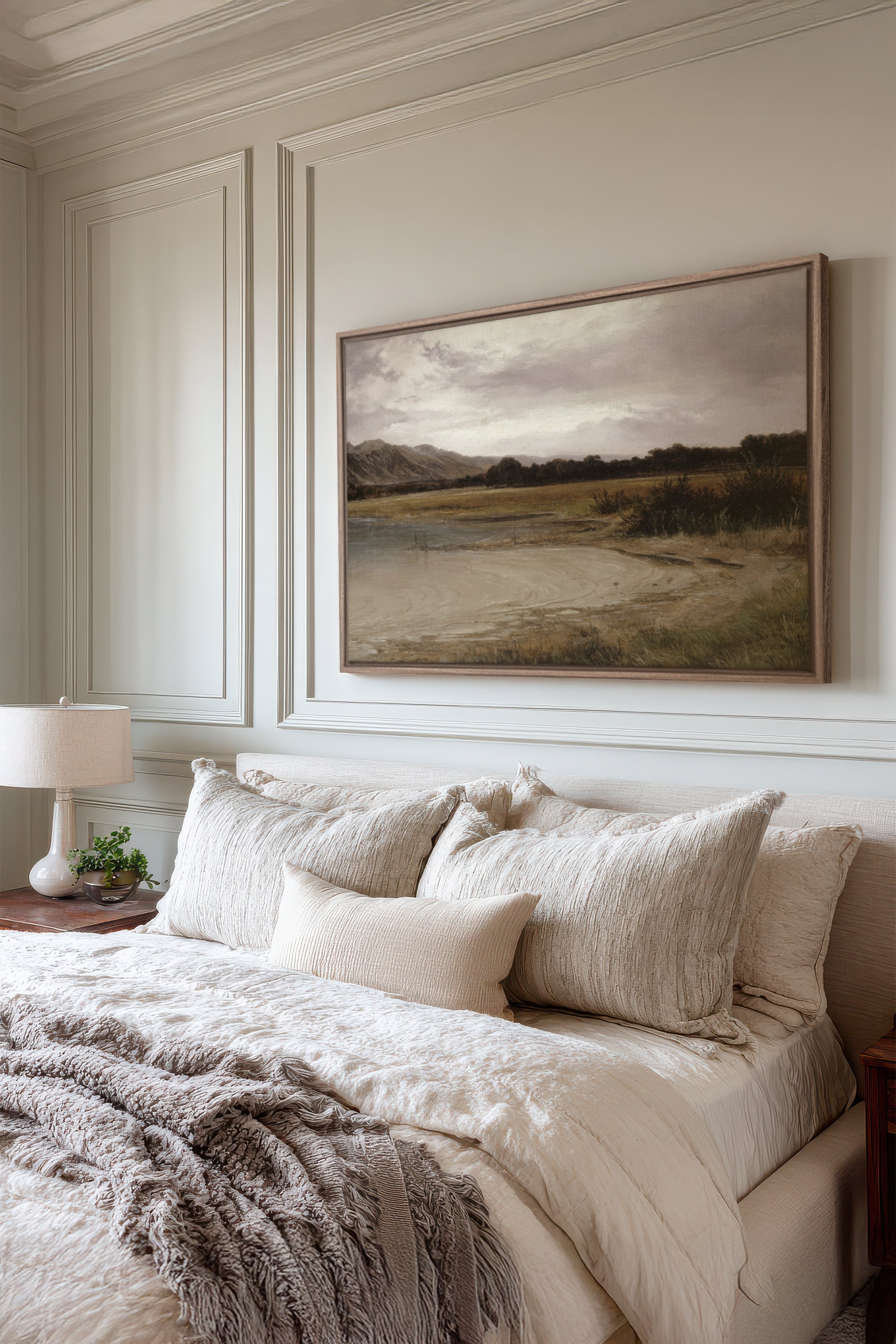 GREY MEADOW, Oeuvre sur toile étirée, encadré Brun Chêne