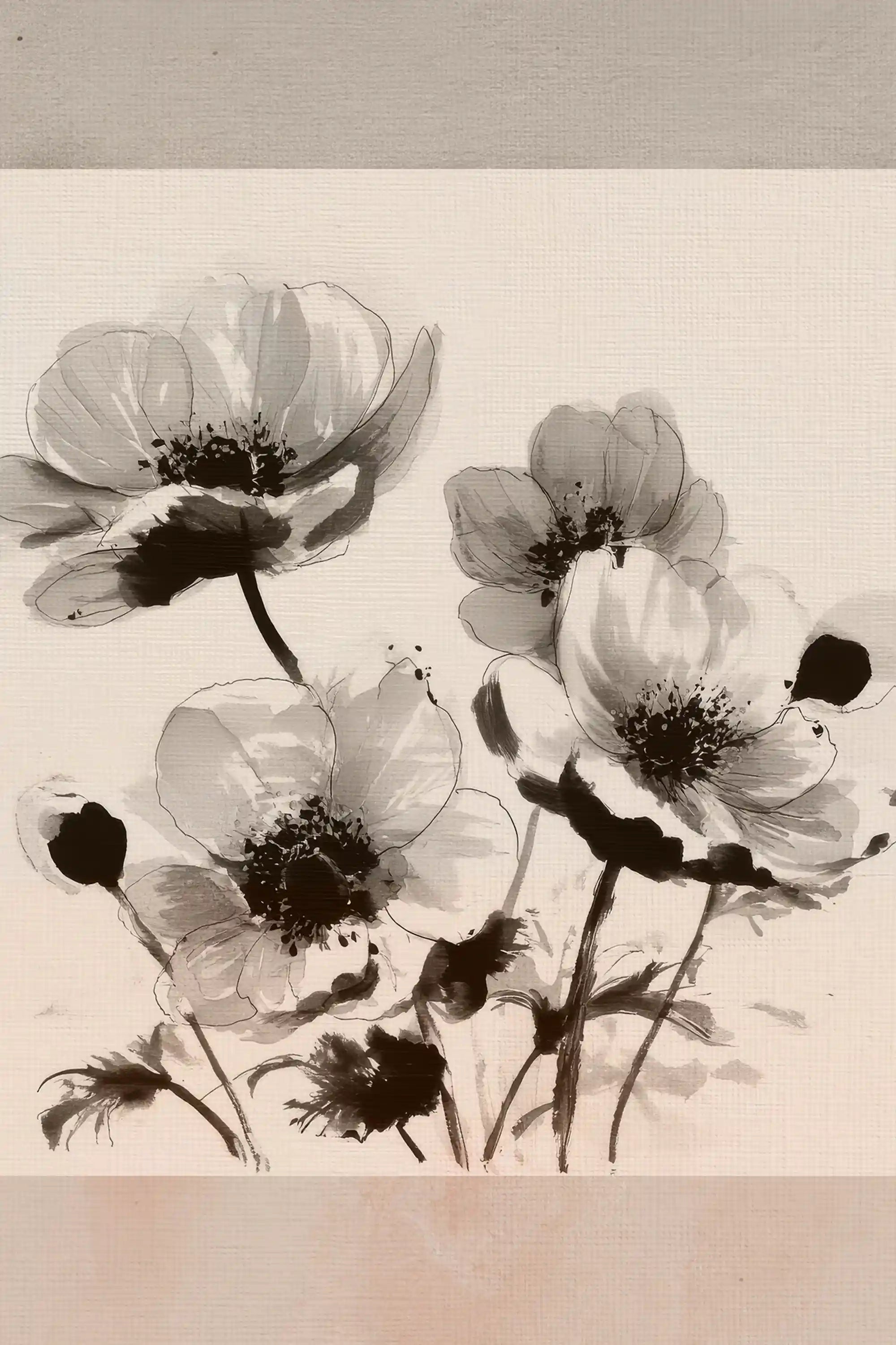 PRÉSENCE FLORALE, Oeuvre sur toile rigide, encadré Vintage Argent