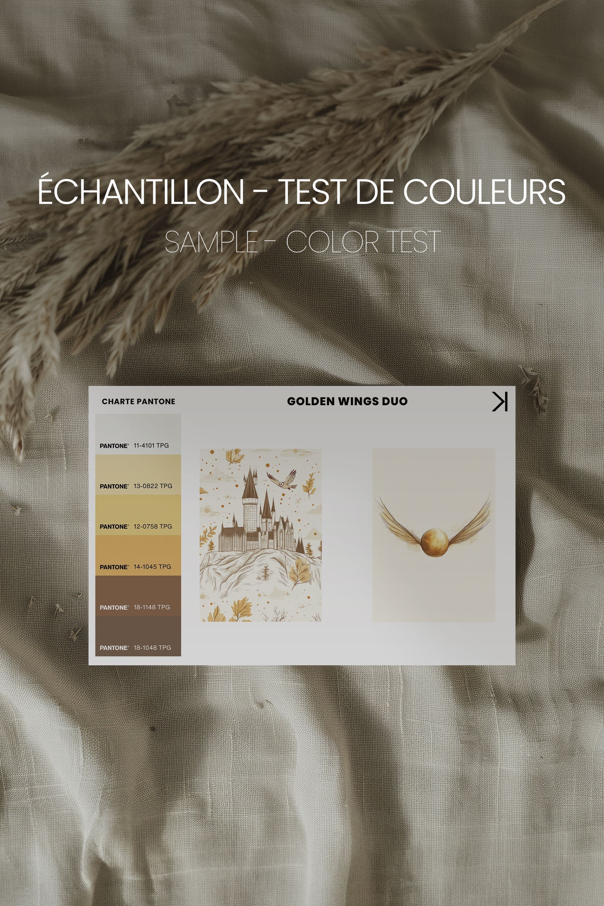 OLEKA CANVAS - GOLDEN WINGS DUO, 2 Oeuvres sur toile étirée, encadré Naturel Clair