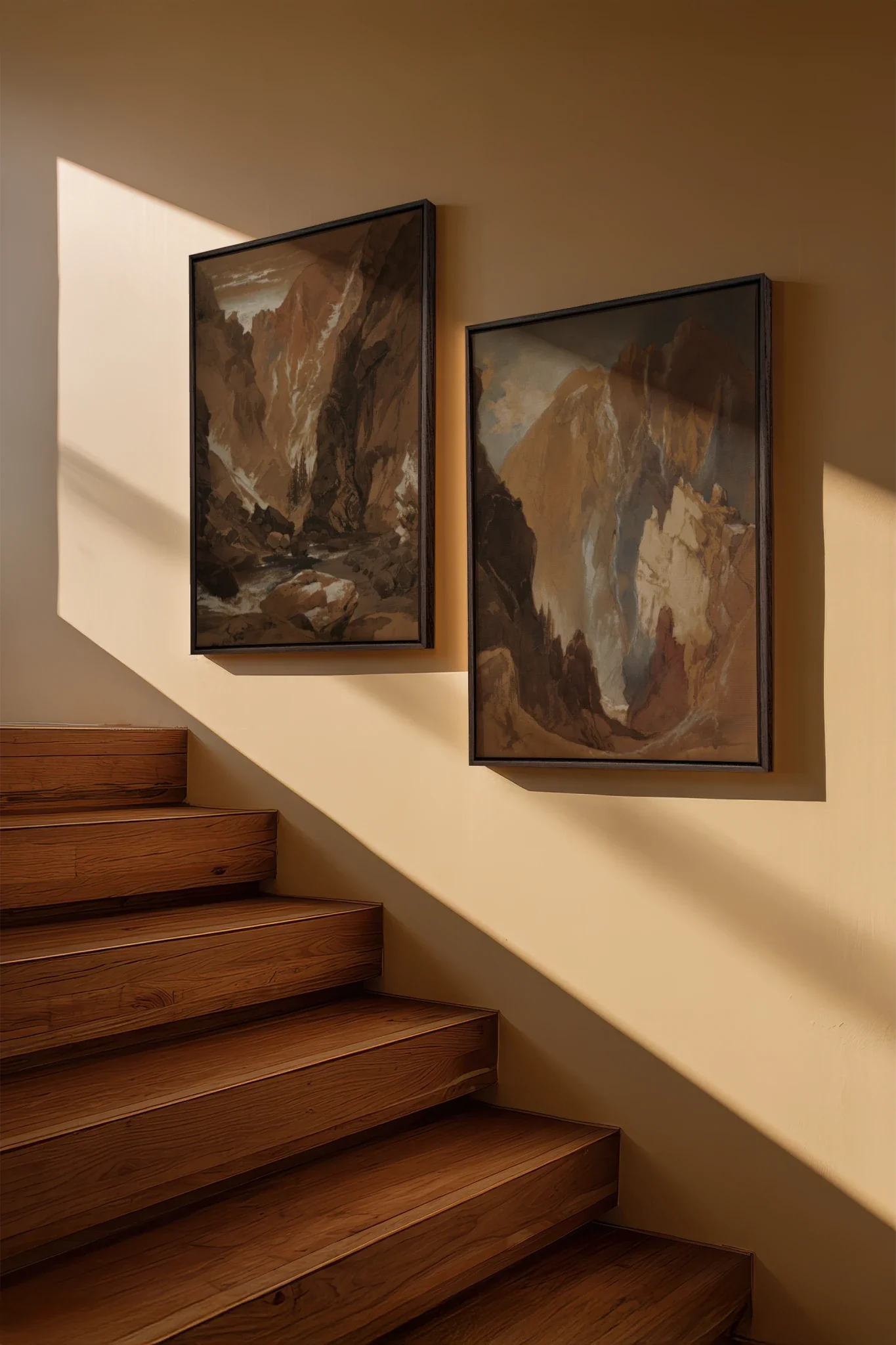 AMBER RIFT DUO, 2 Oeuvres sur toile étirée, encadré Brun Noyer