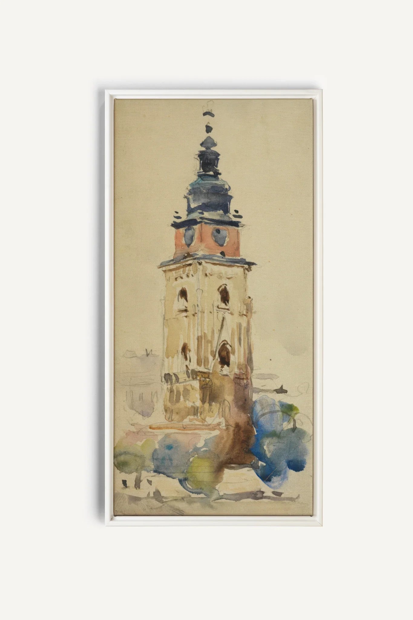 ANCIENT TOWER, Oeuvre sur toile étirée, encadré Blanc