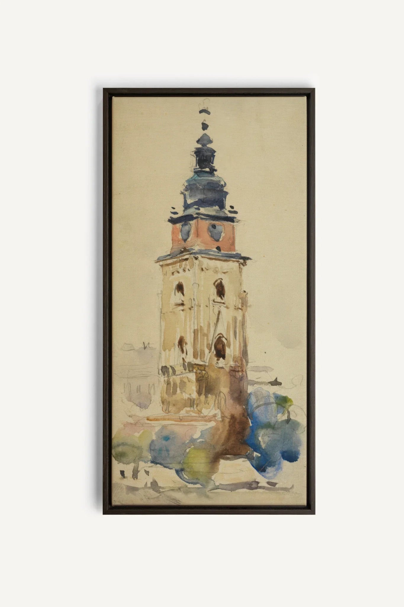 ANCIENT TOWER, Oeuvre sur toile étirée, encadré Brun Noyer