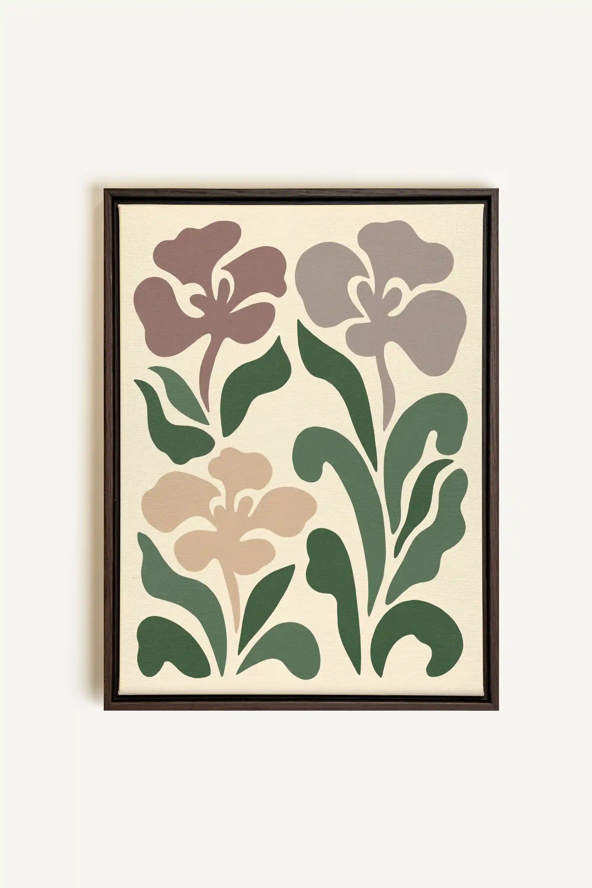 BEIGE PETALS, Oeuvre sur toile étirée, encadré Brun Noyer