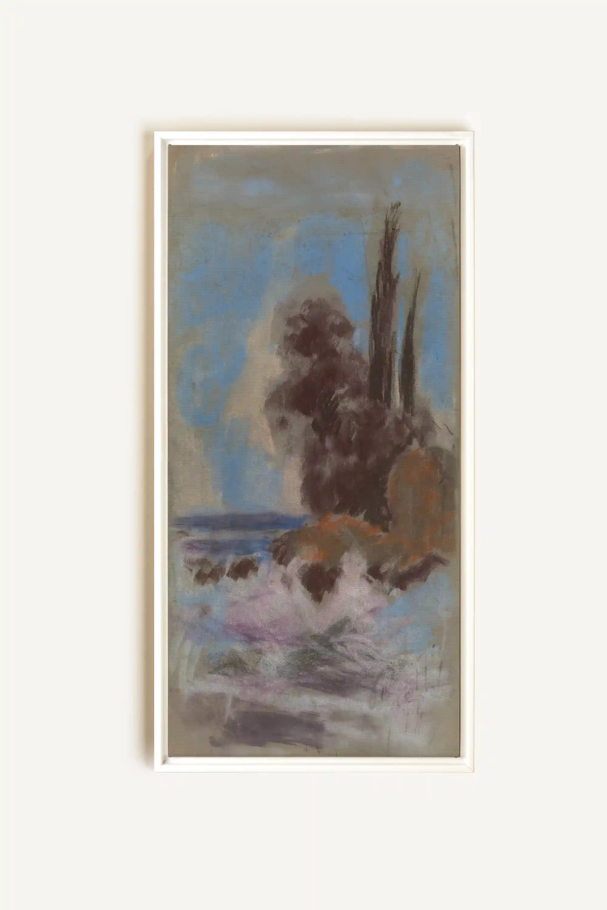 FOSSIL BLUE, Artwork on stretched canvas, framed in white