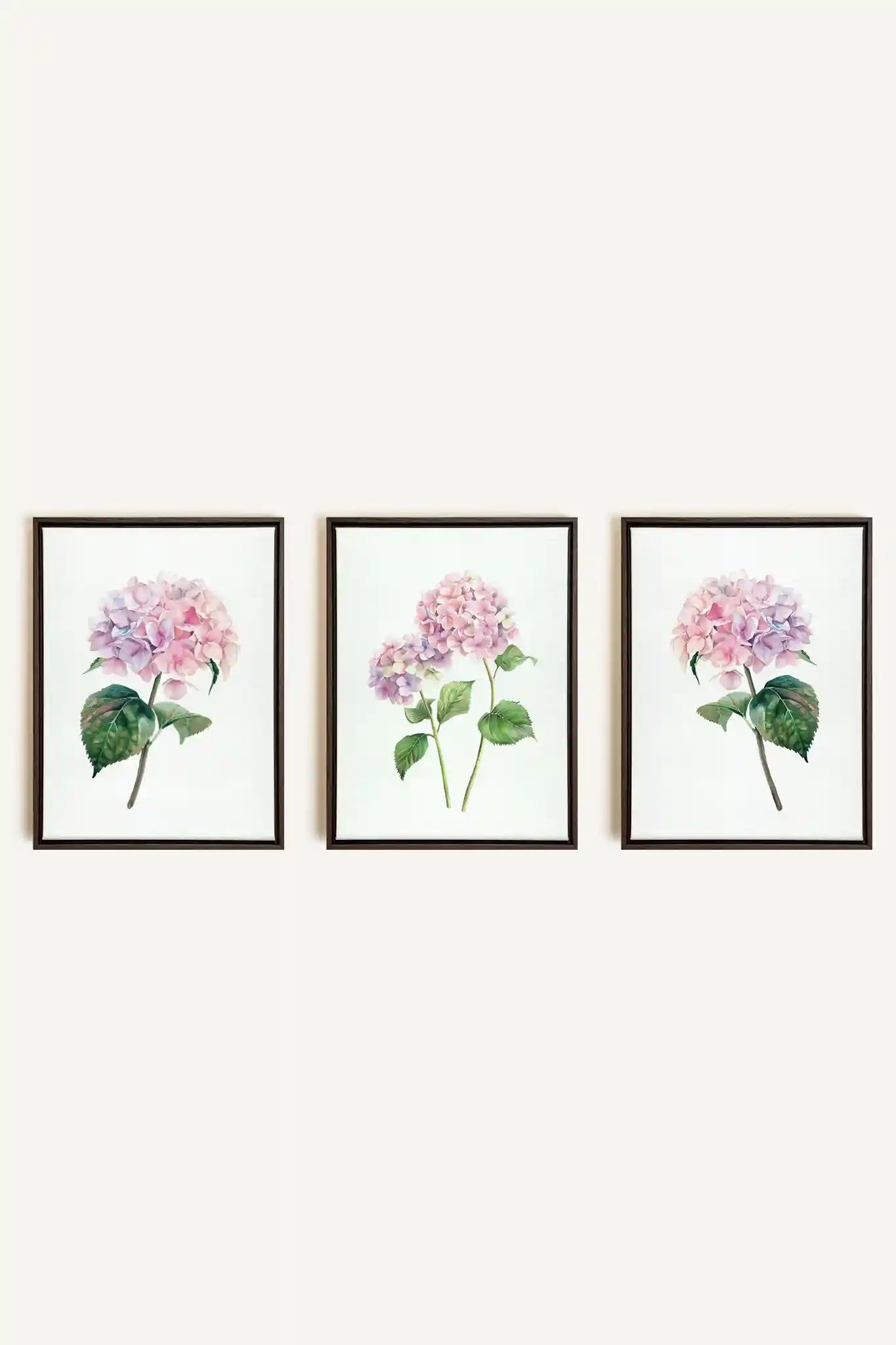 BLOSSOMING TRIO, 3 Oeuvres sur toile étirée, encadré Brun Noyer