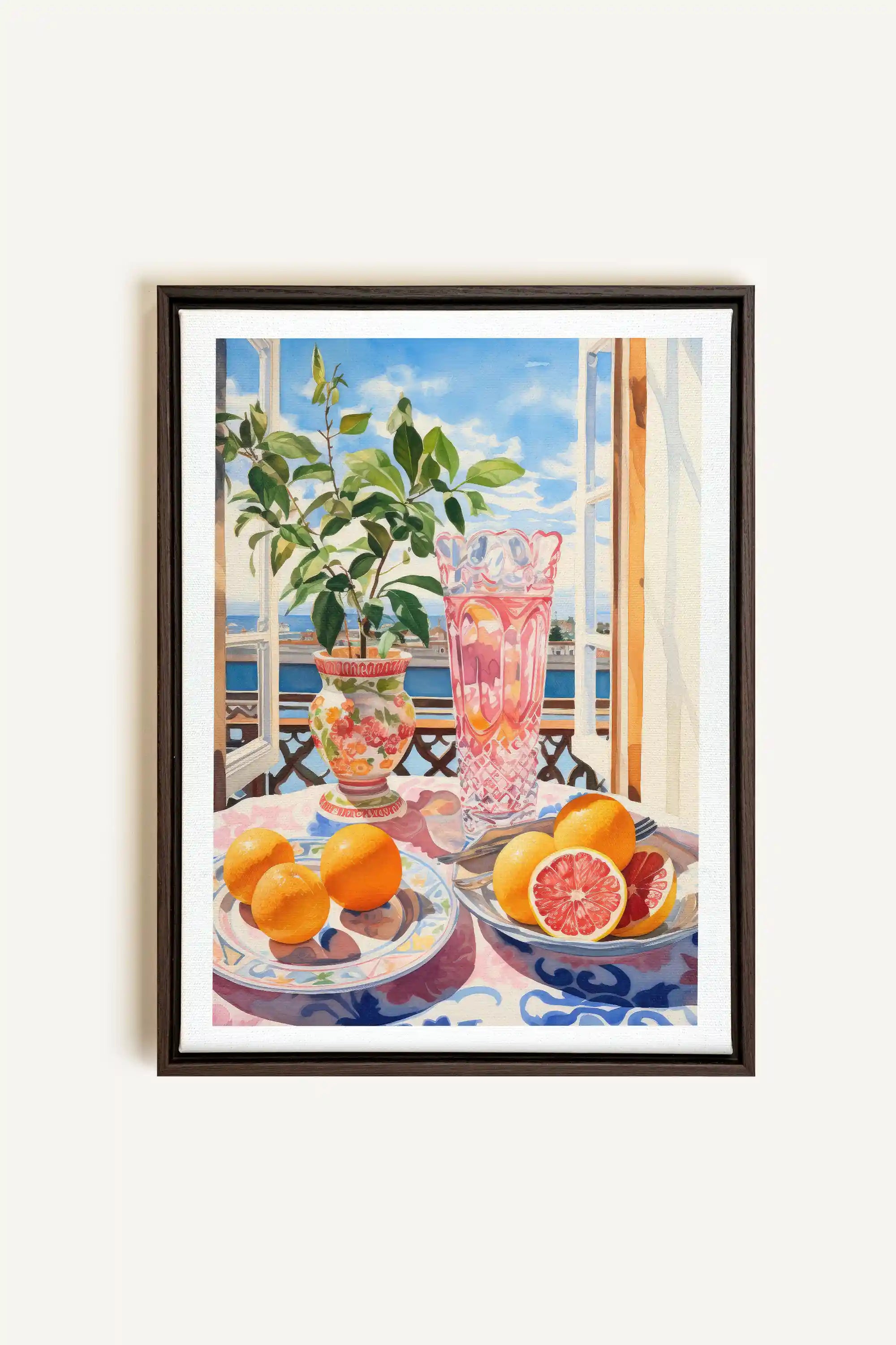 CITRUS VISTA PARADISE, Artwork on stretched canvas, framed in Walnut Brown