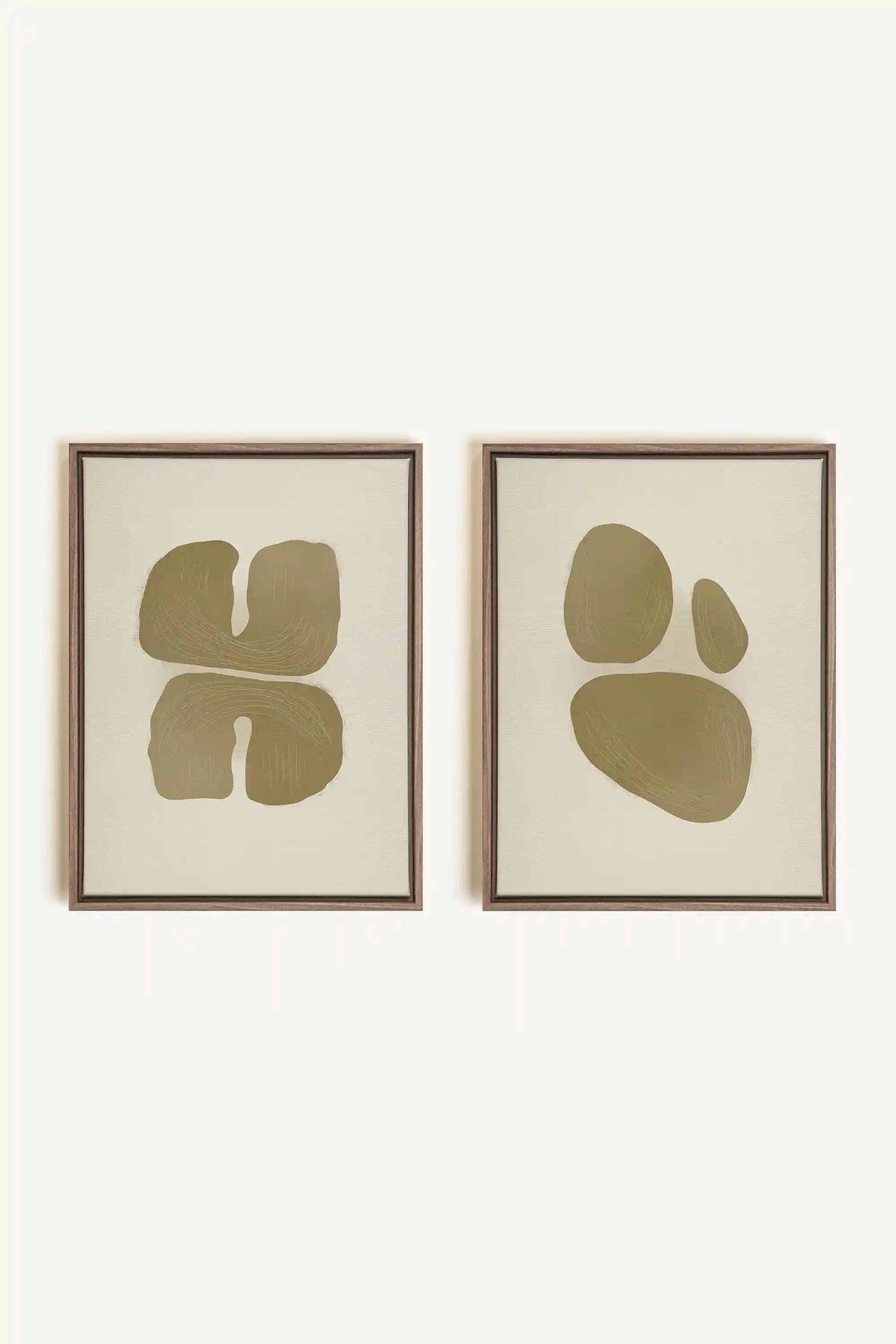 COMBINAISON M TON INTÉRIEUR, 2 Oeuvres sur toile étirée, encadré Brun Chêne