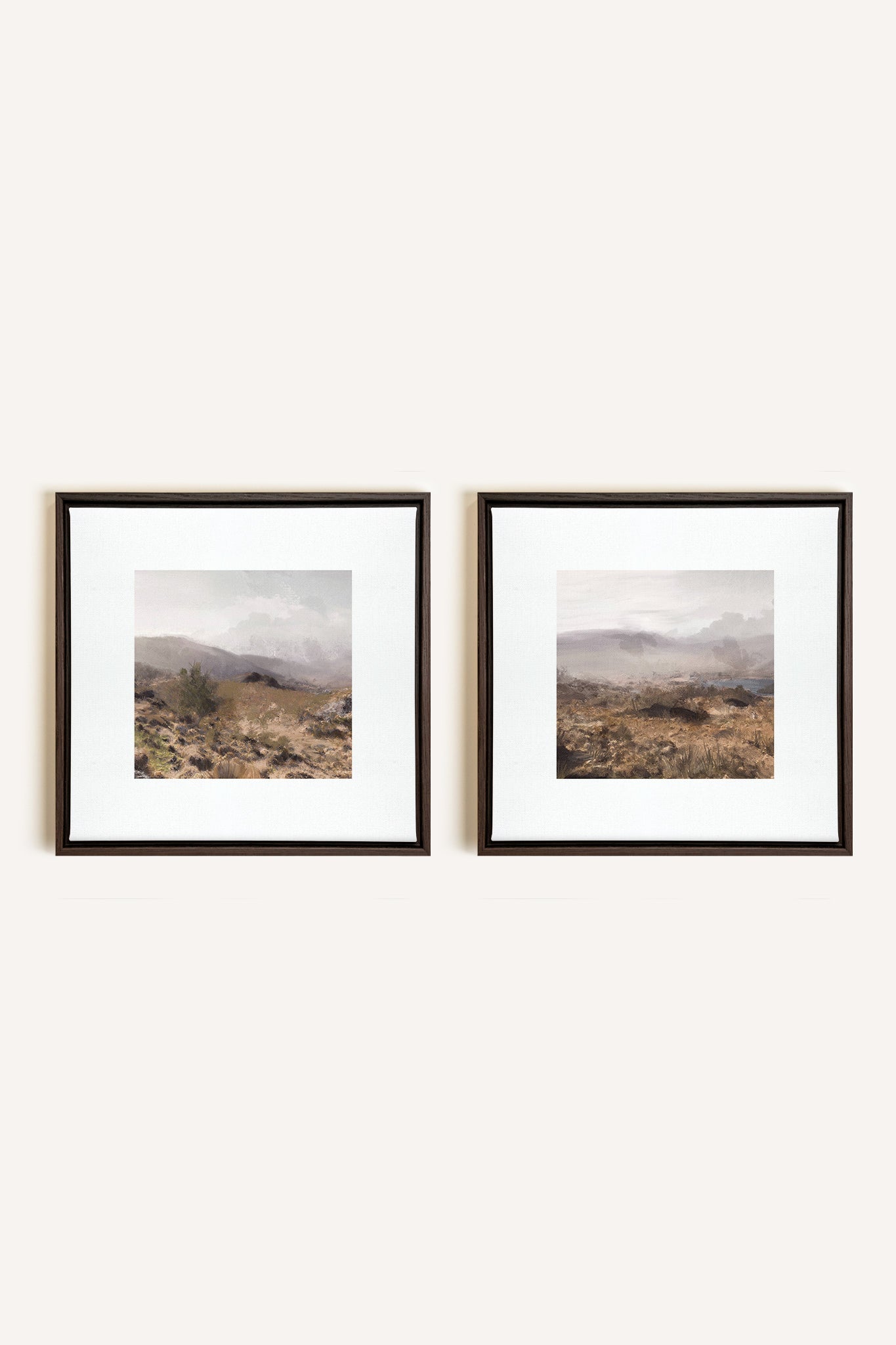 COMBINAISON VIRGINIE, 2 Works on stretched canvas, framed in Walnut Brown