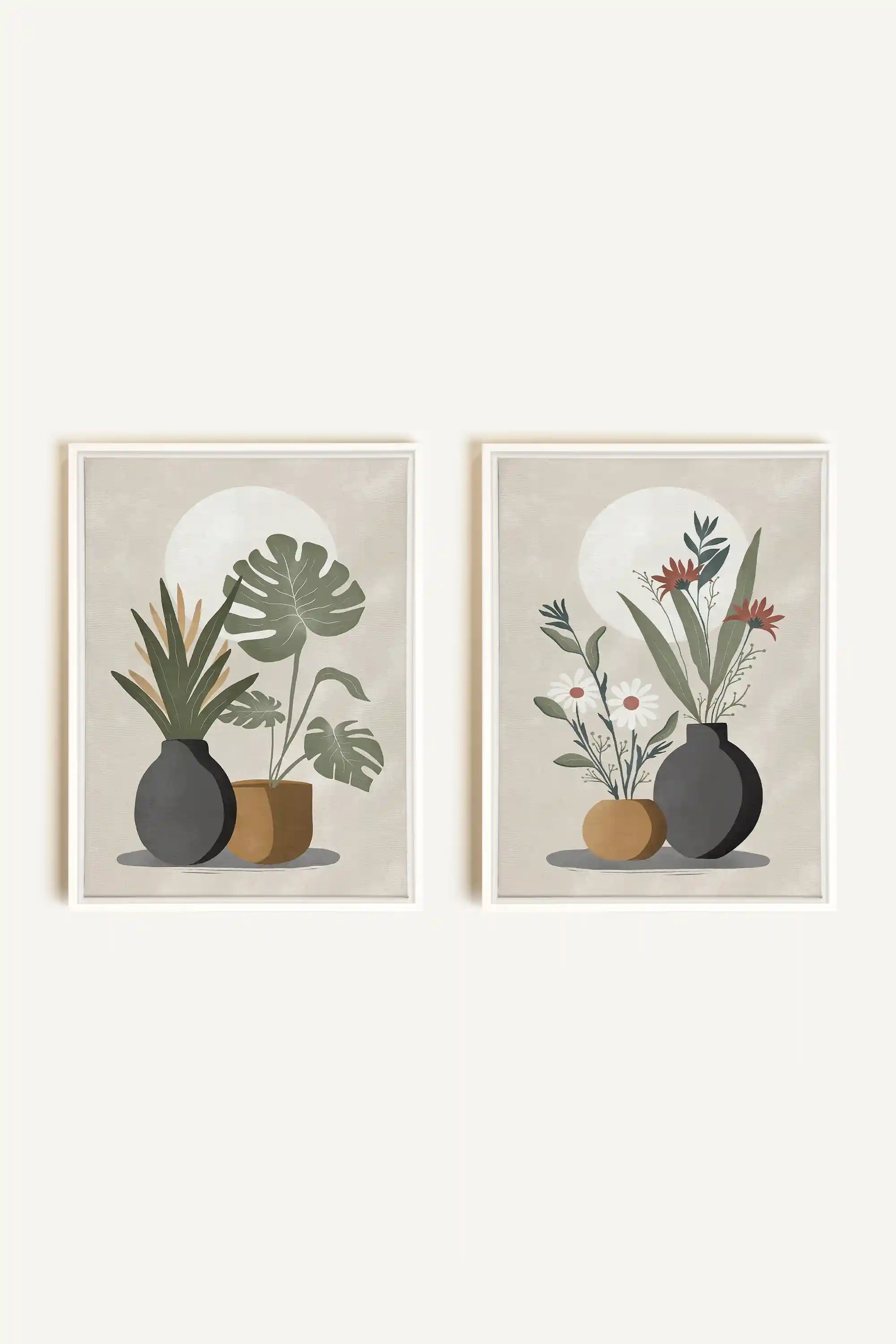 DUO COMPLICITÉ FLORALE, 2 Works on stretched canvas, framed in white
