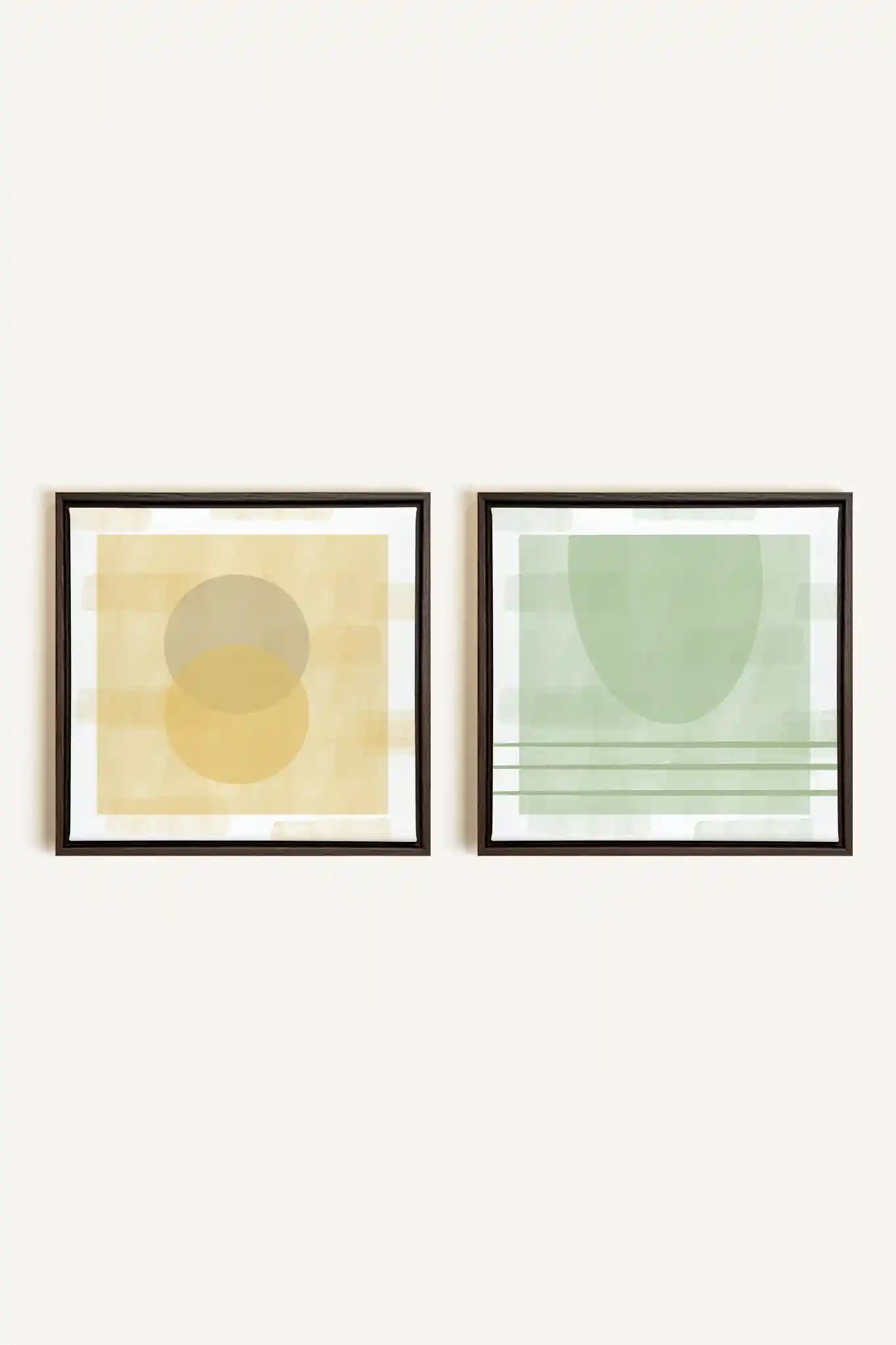 DUO ÉQUILIBRE ESTIVAL, 2 Works on stretched canvas, framed in Walnut Brown