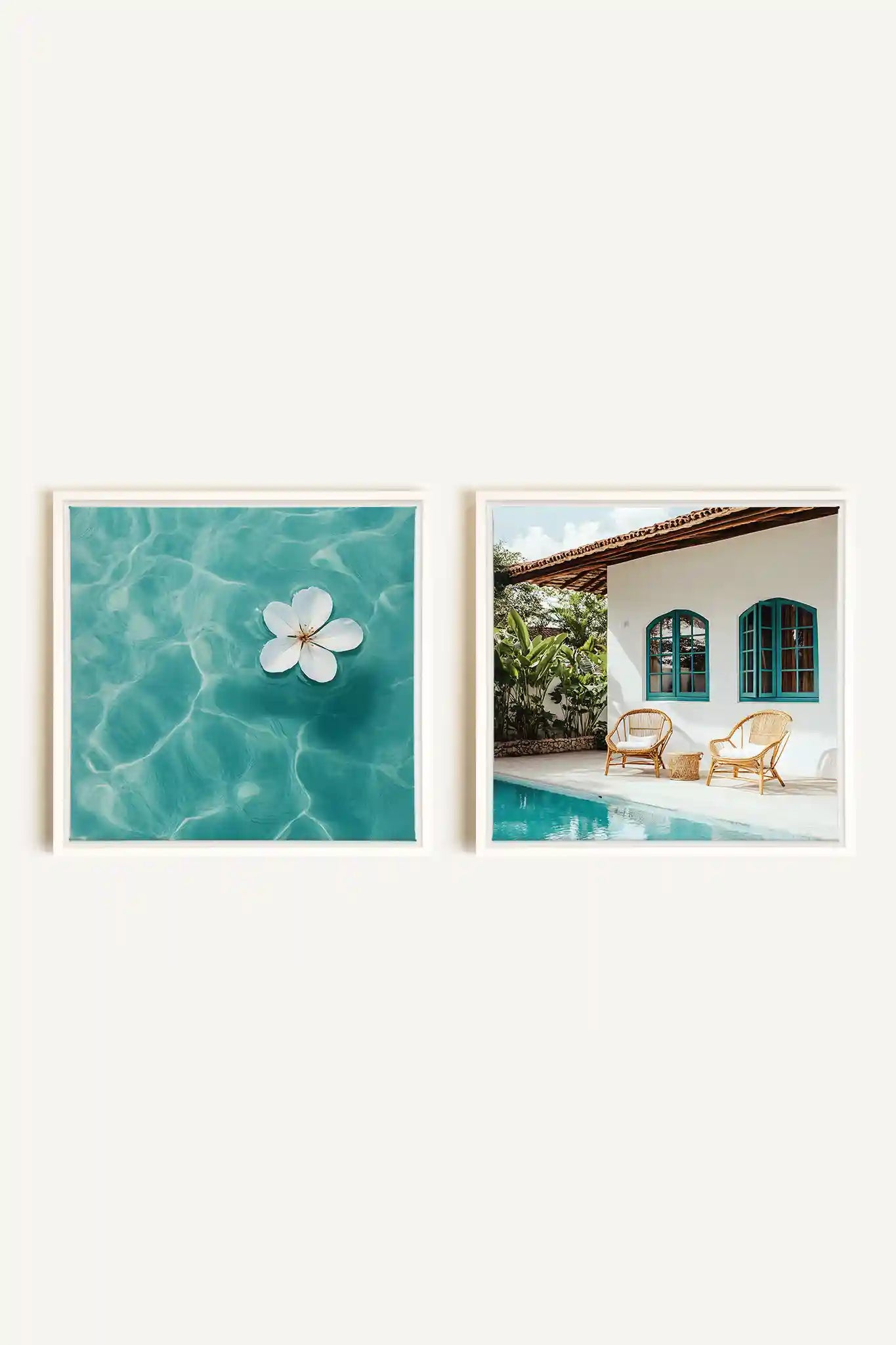 DUO INSTANT AZUR, 2 Oeuvres sur toile étirée, encadré Blanc