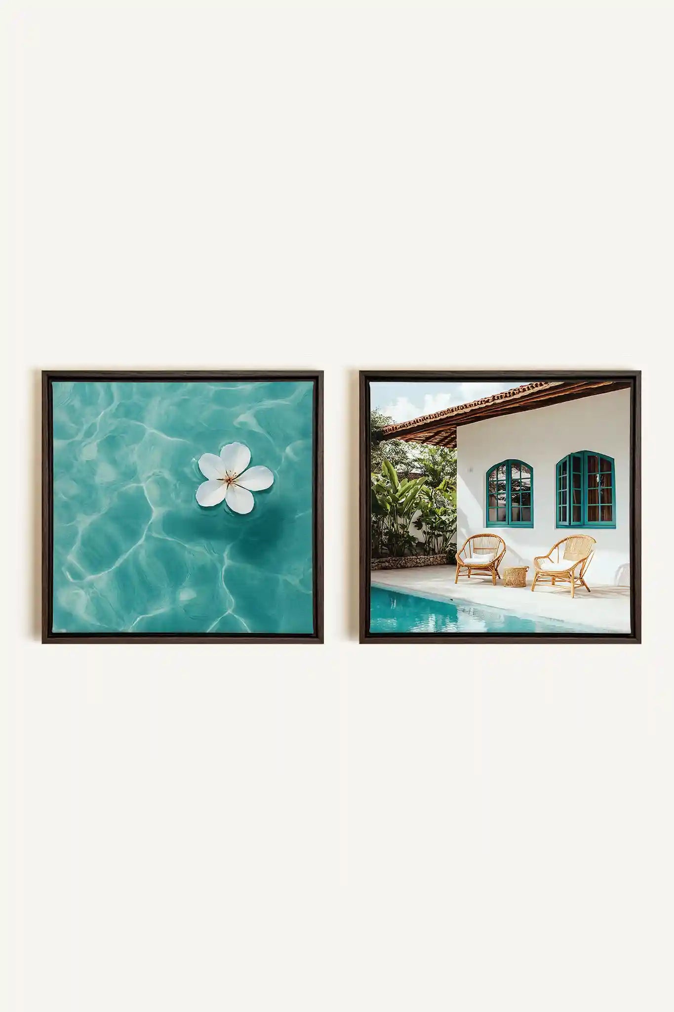 DUO INSTANT AZUR, 2 Oeuvres sur toile étirée, encadré Brun Noyer