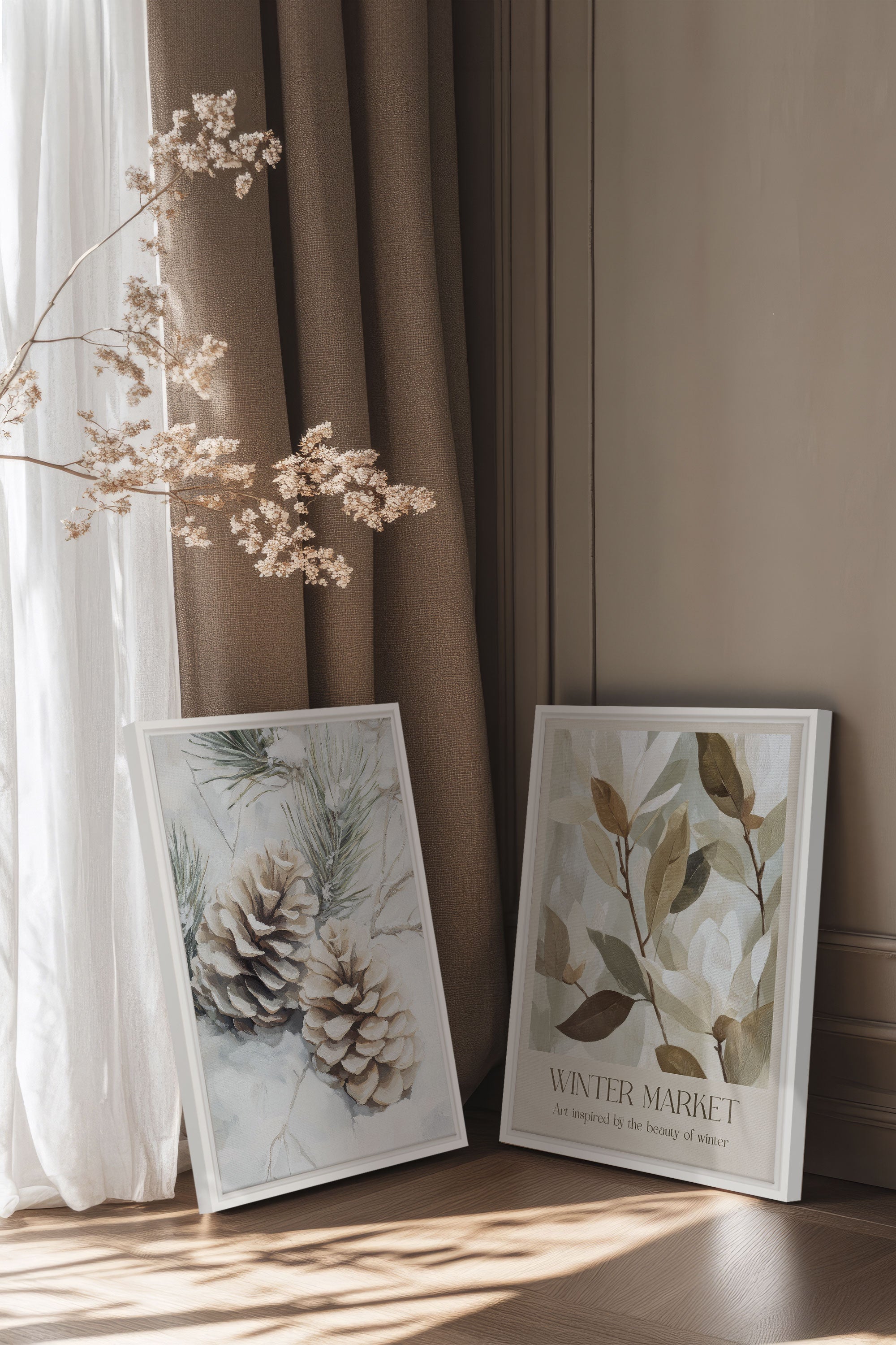 DUO GIVRE ET NATURE, Artwork on stretched canvas, framed in white
