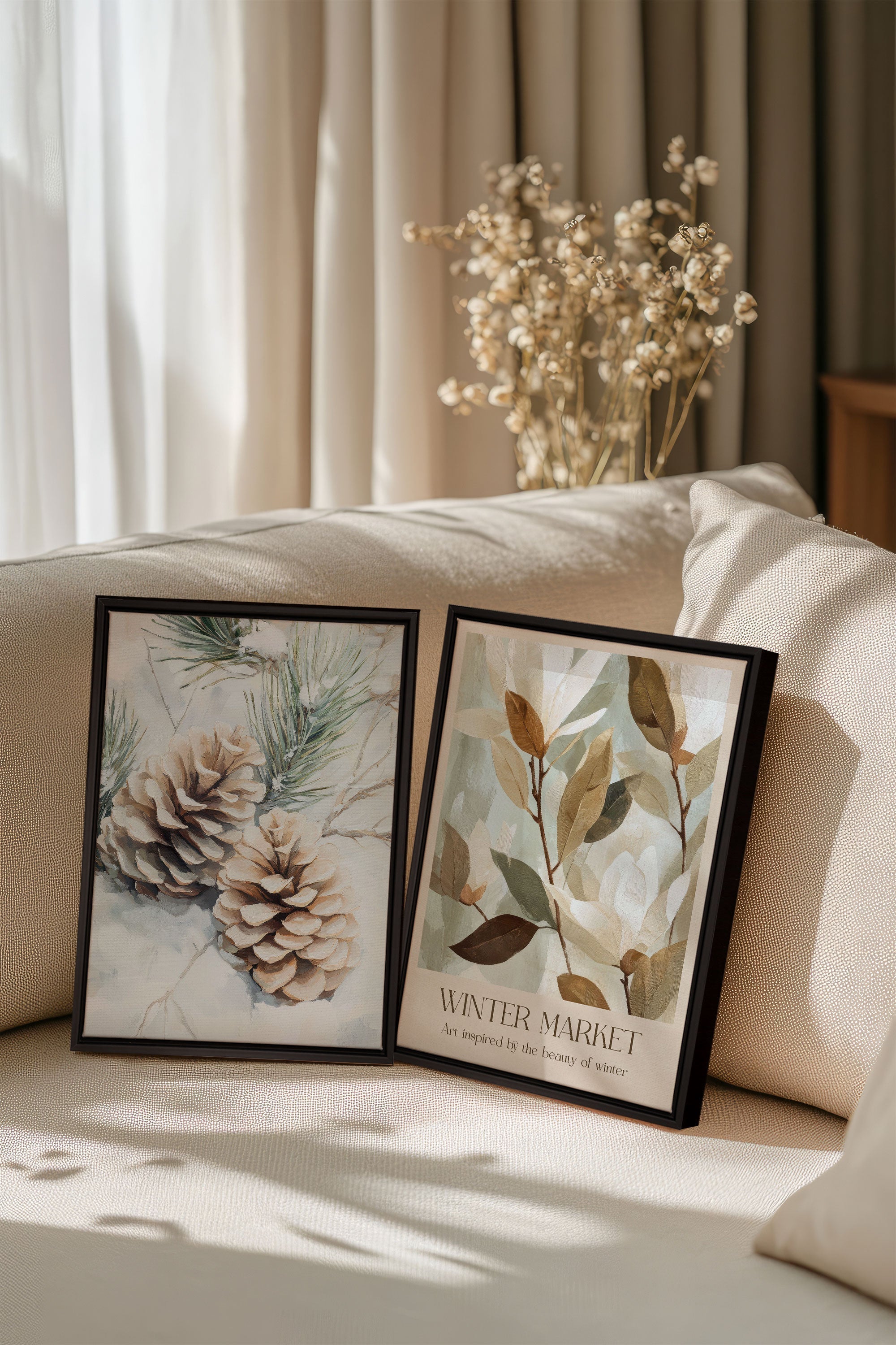 DUO GIVRE ET NATURE, Artwork on stretched canvas, framed in black