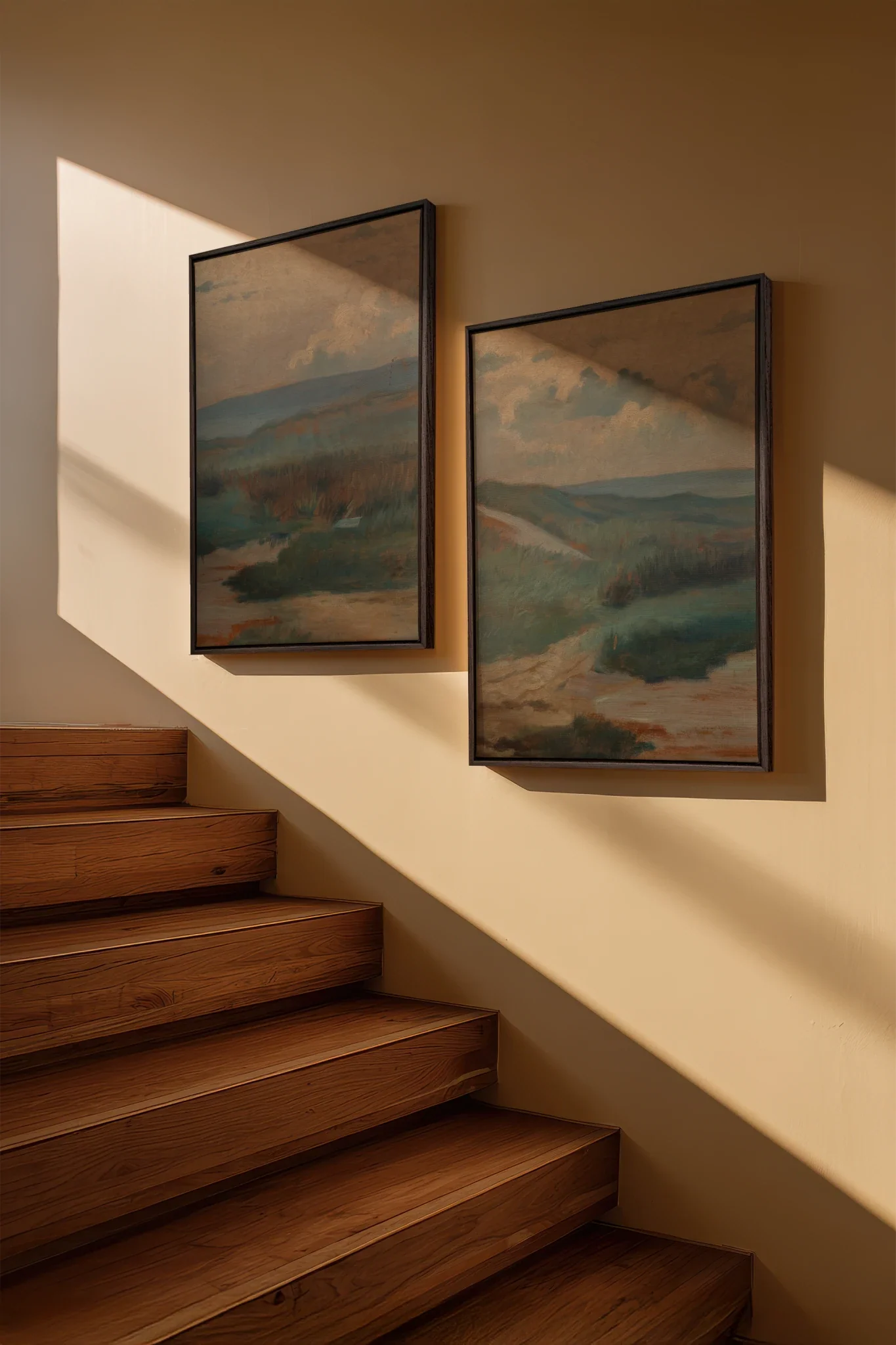 DUO RIVES DE SABLE, 2 Oeuvres sur toile étirée, encadré Brun Noyer