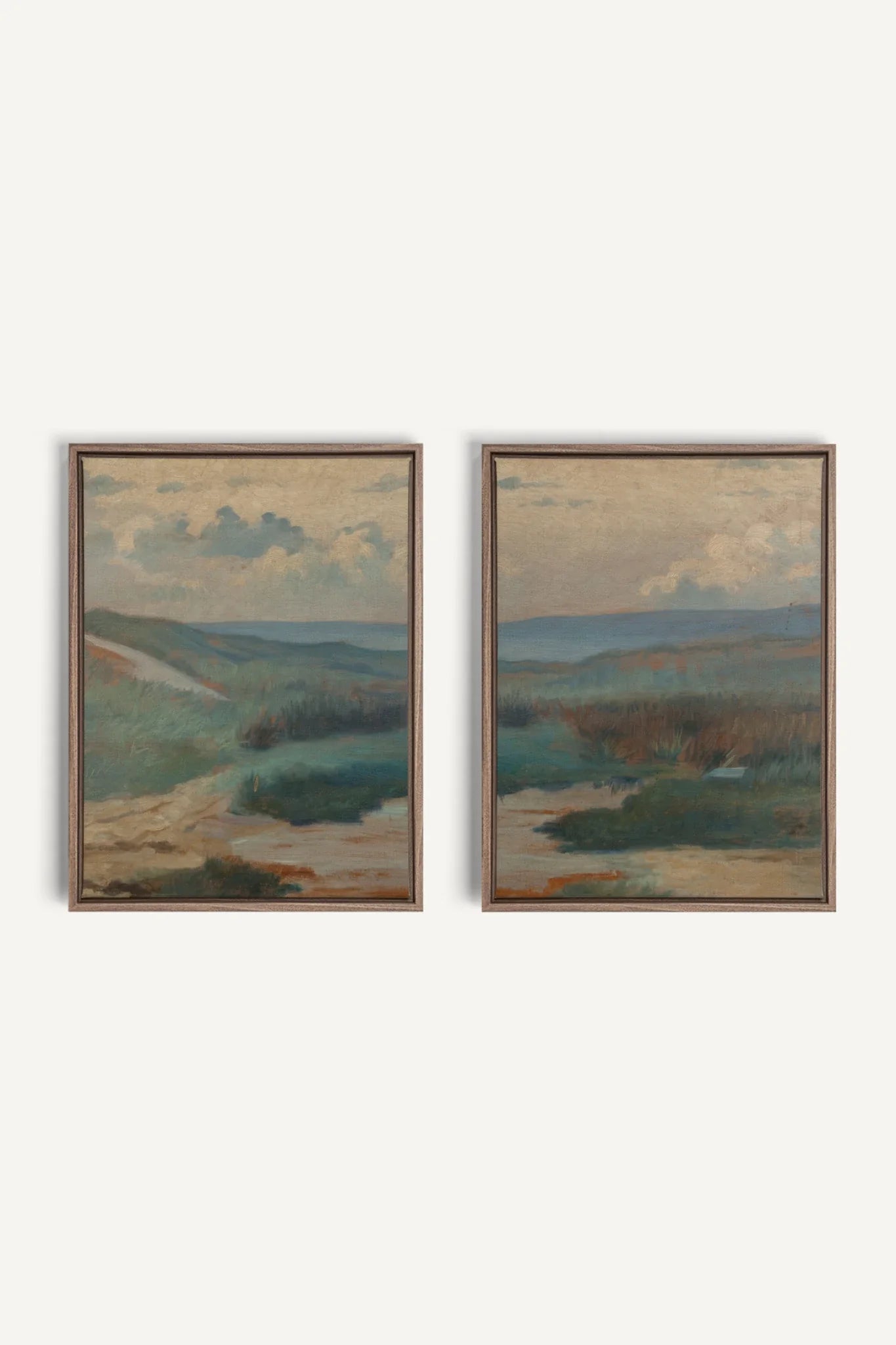 DUO RIVES DE SABLE, 2 Oeuvres sur toile étirée, encadré Brun Chêne