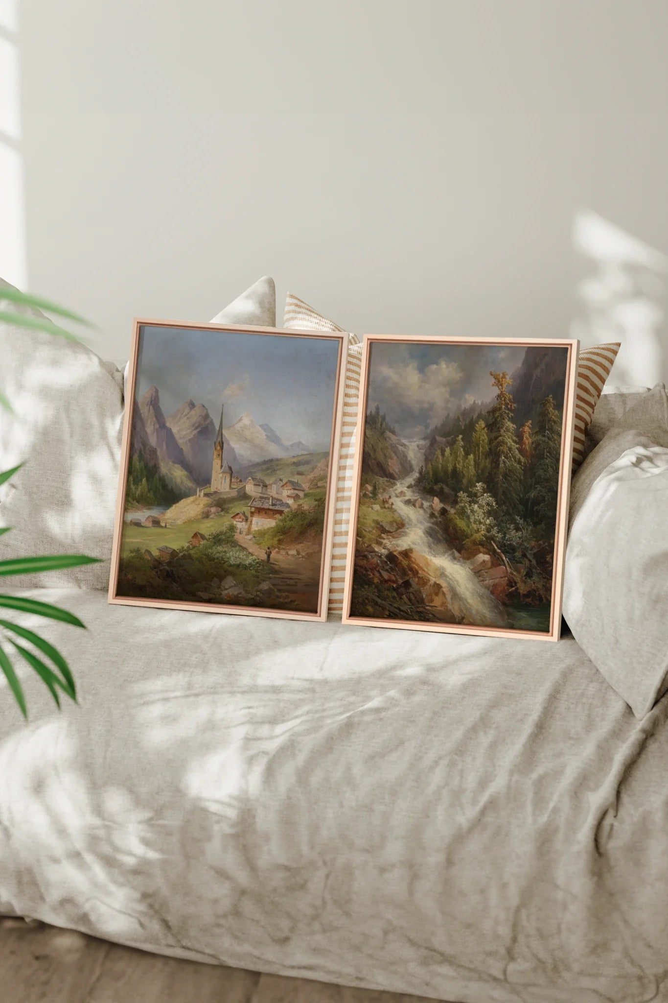 DUO SOURCE SAUVAGE, 2 Oeuvres sur toile étirée, encadré Naturel Clair