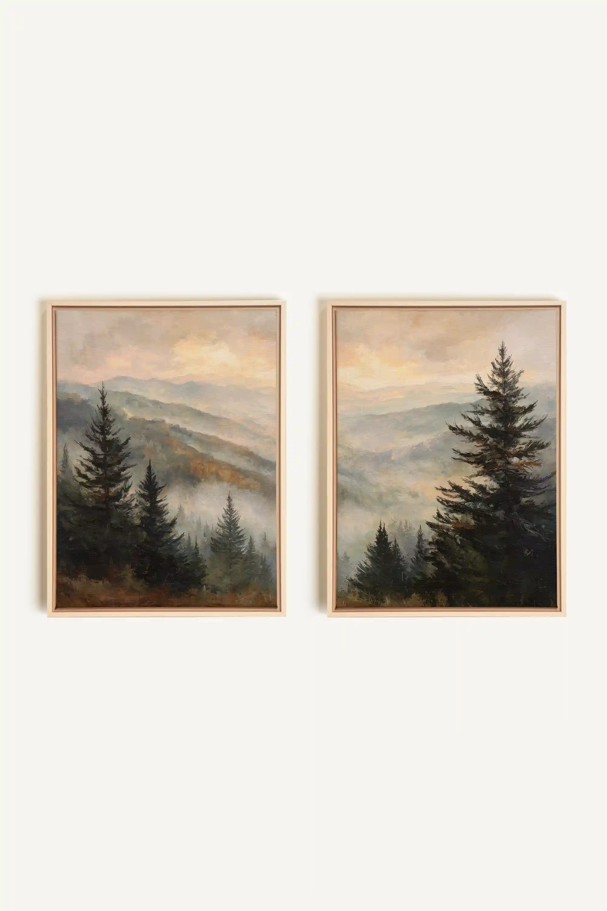 ECHOES IN THE MIST DUO, 2 Artworks on stretched canvas, framed Natural Light