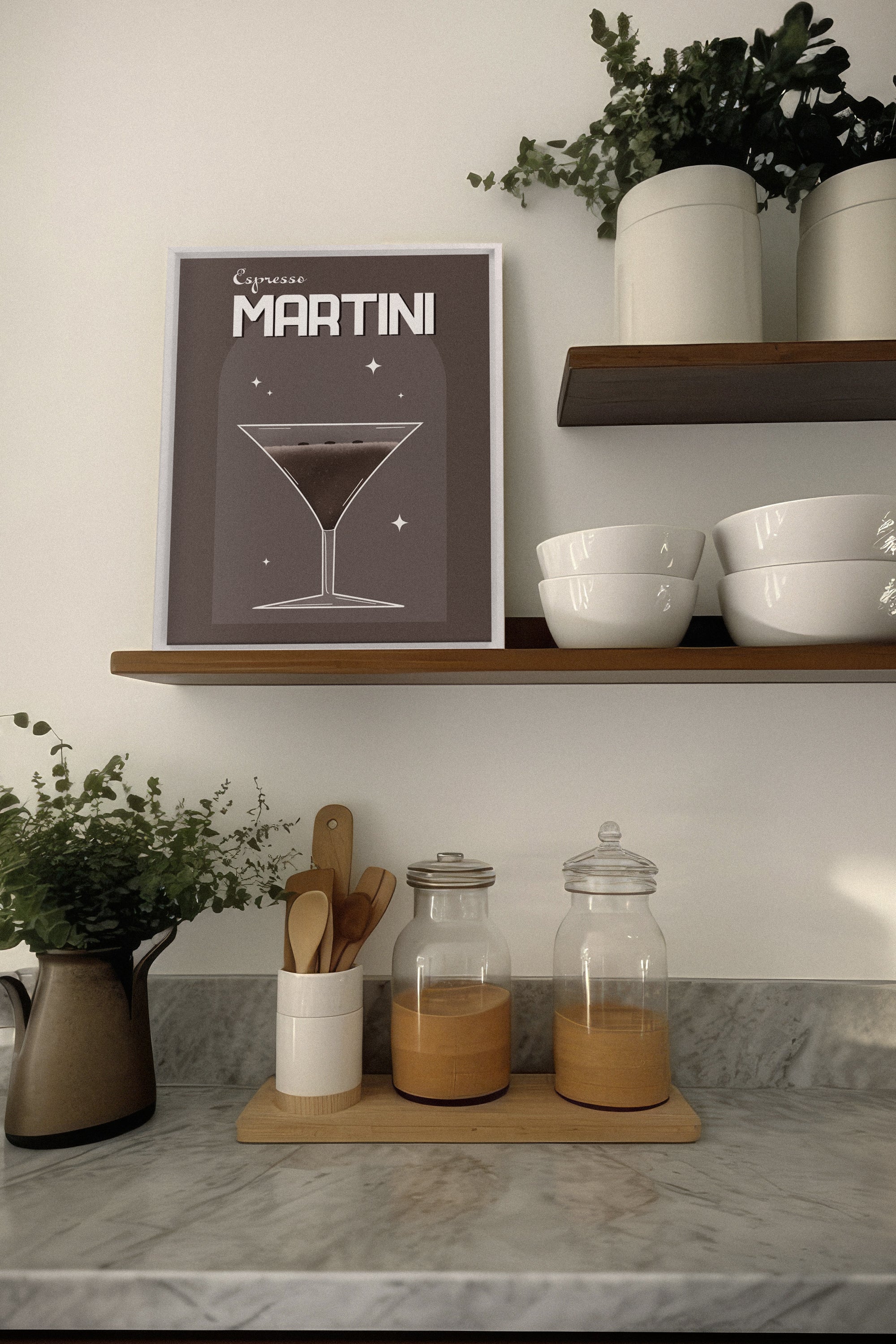 OLEKA CANVAS - ESPRESSO MARTINI, Oeuvre sur toile étirée, encadré Brun Noyer