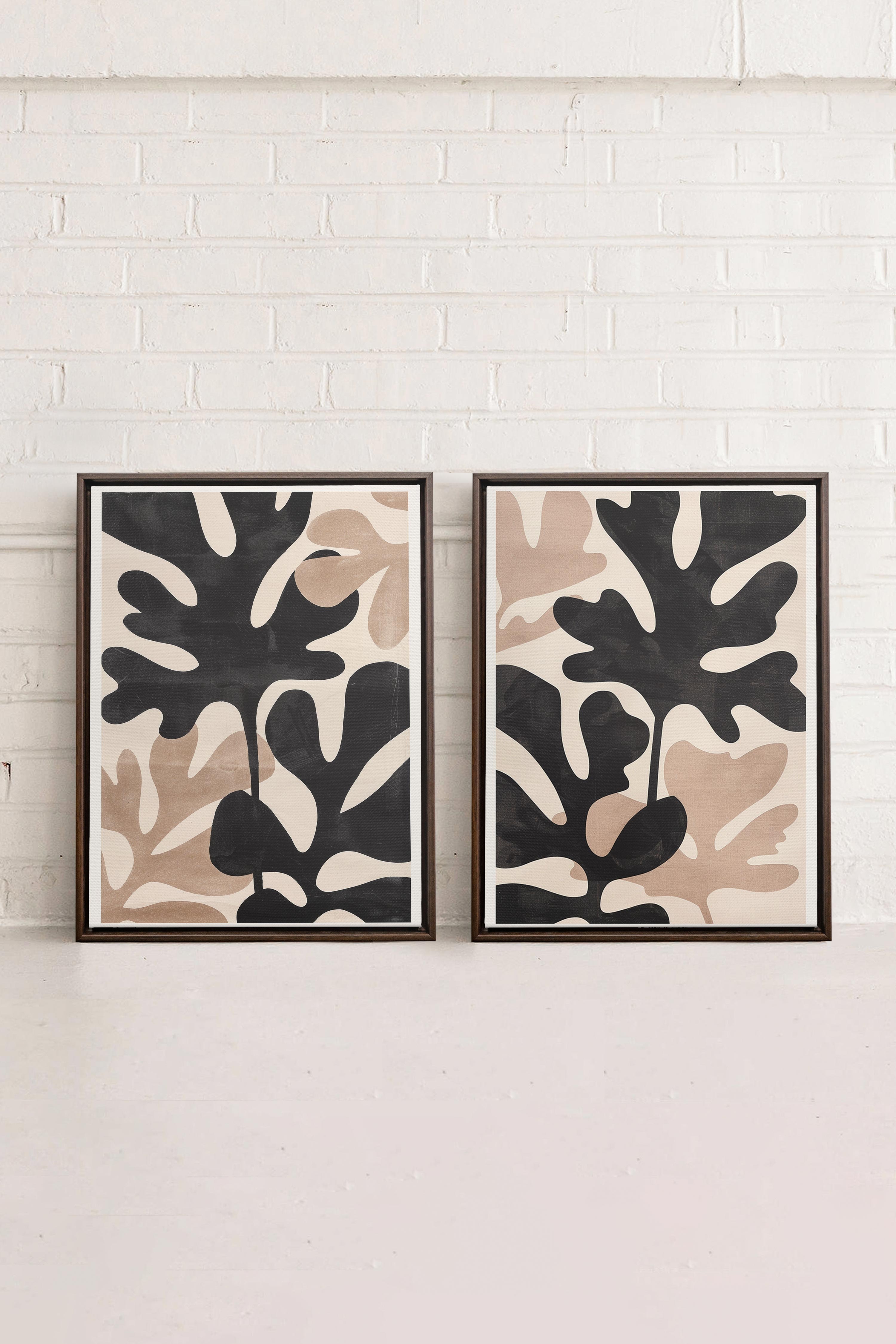 OLEKA CANVAS - ORGANIC SHADOWS DUO, 2 Oeuvres sur toile étirée, encadré Brun Noyer