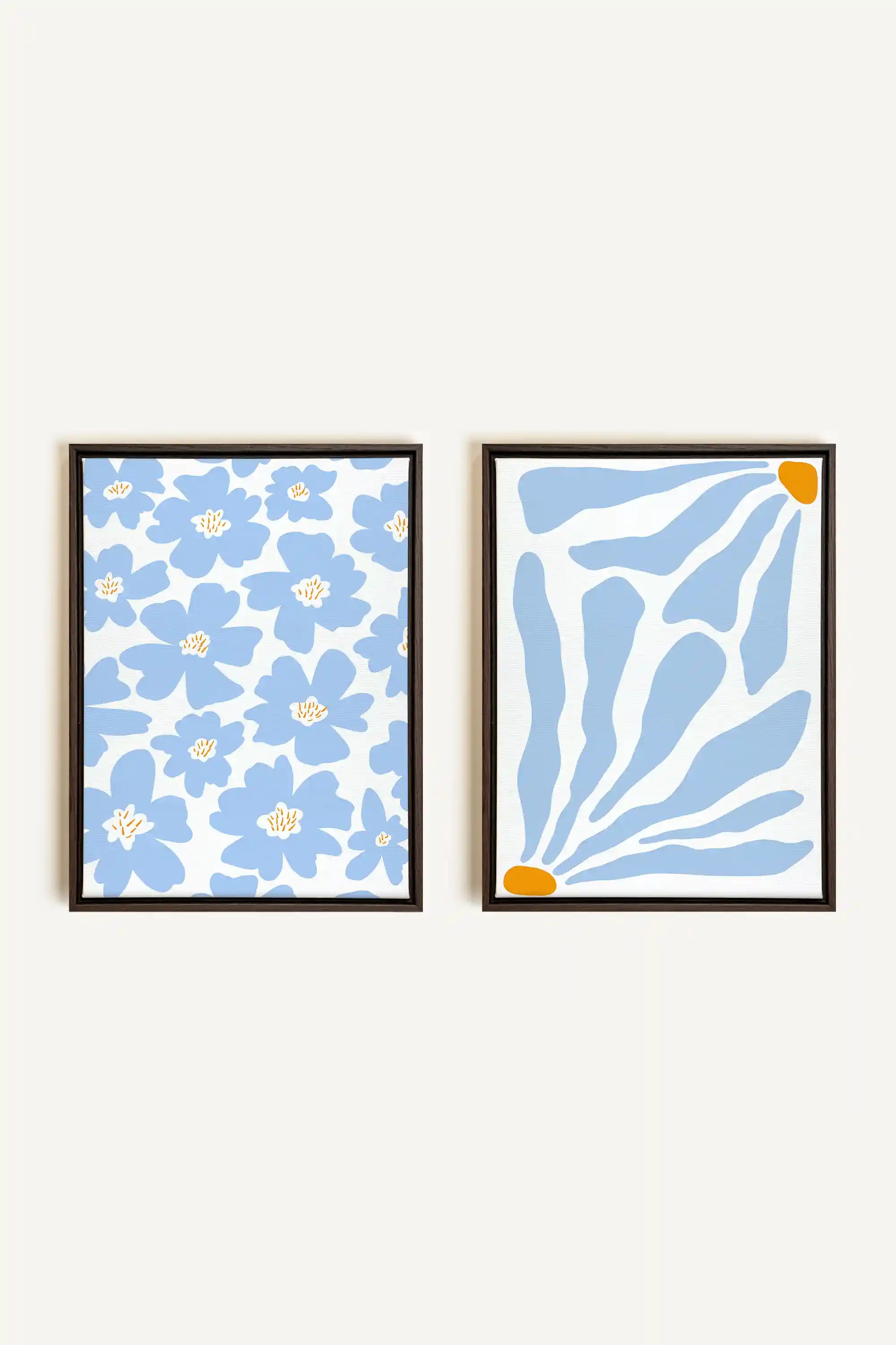 FANTAISIE BOTANIQUE, 2 Works on stretched canvas, framed in Walnut Brown