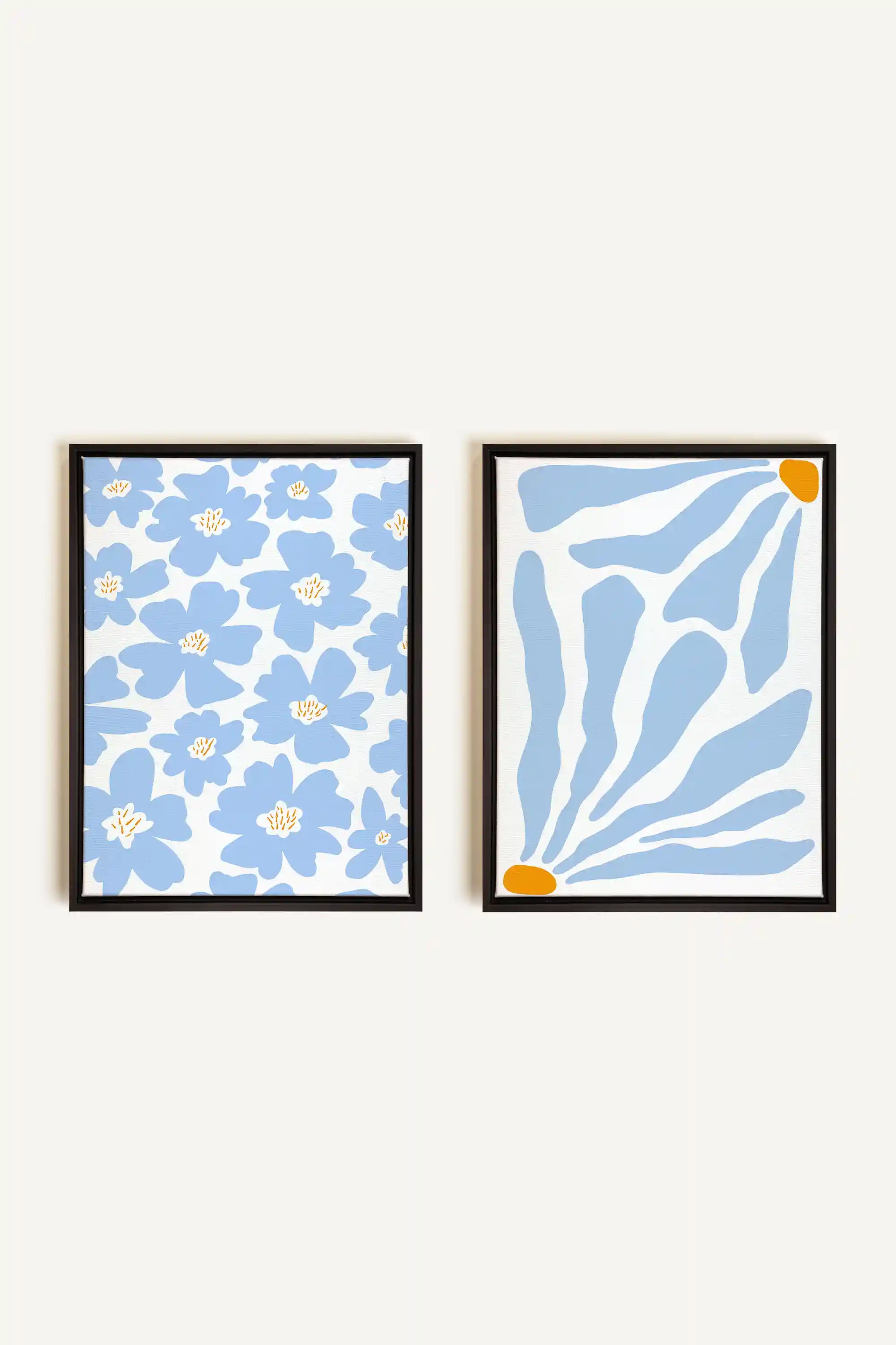 FANTAISIE BOTANIQUE, 2 Works on stretched canvas, black framed