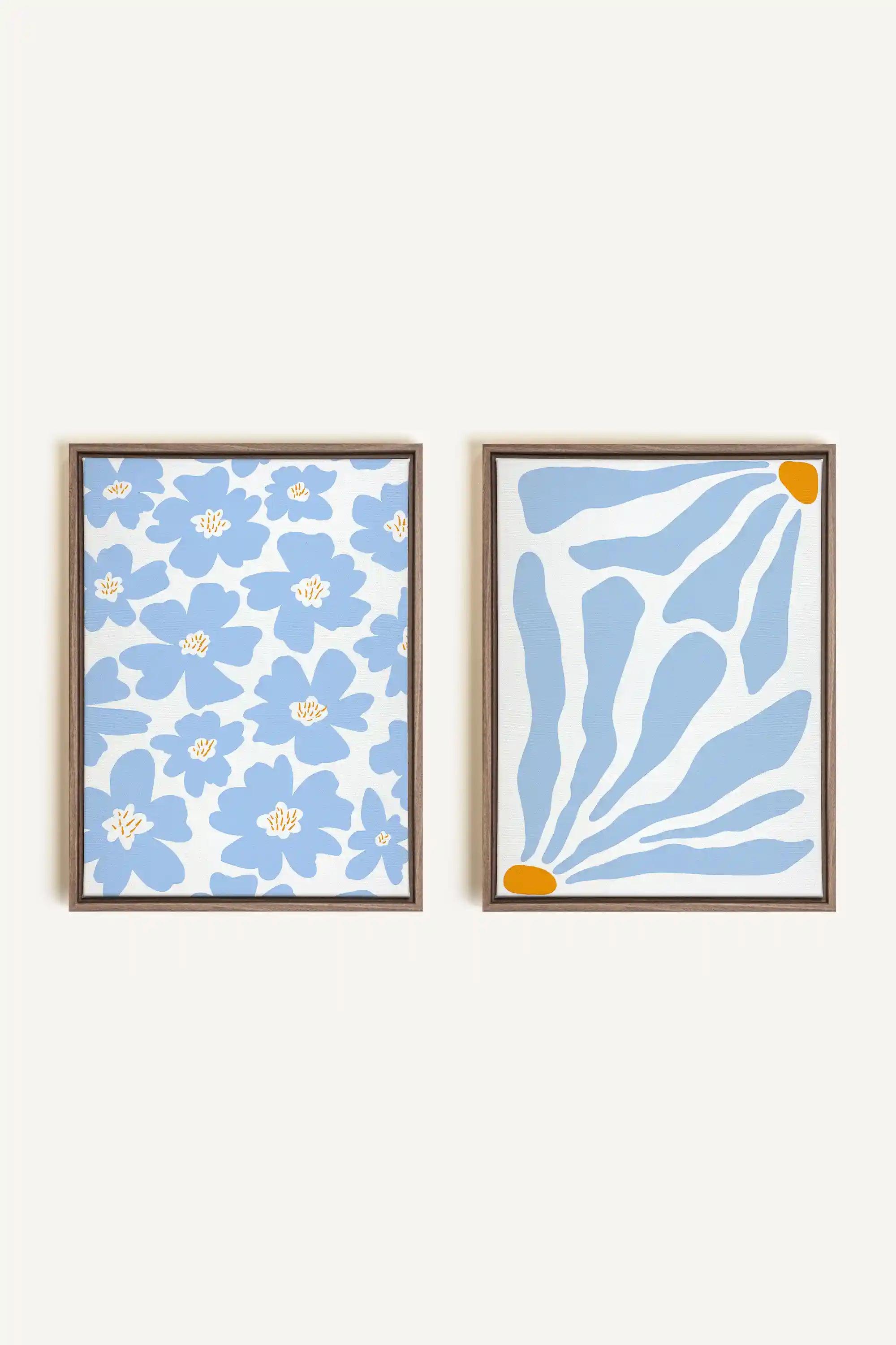 FANTAISIE BOTANIQUE, 2 Works on stretched canvas, framed Oak Brown