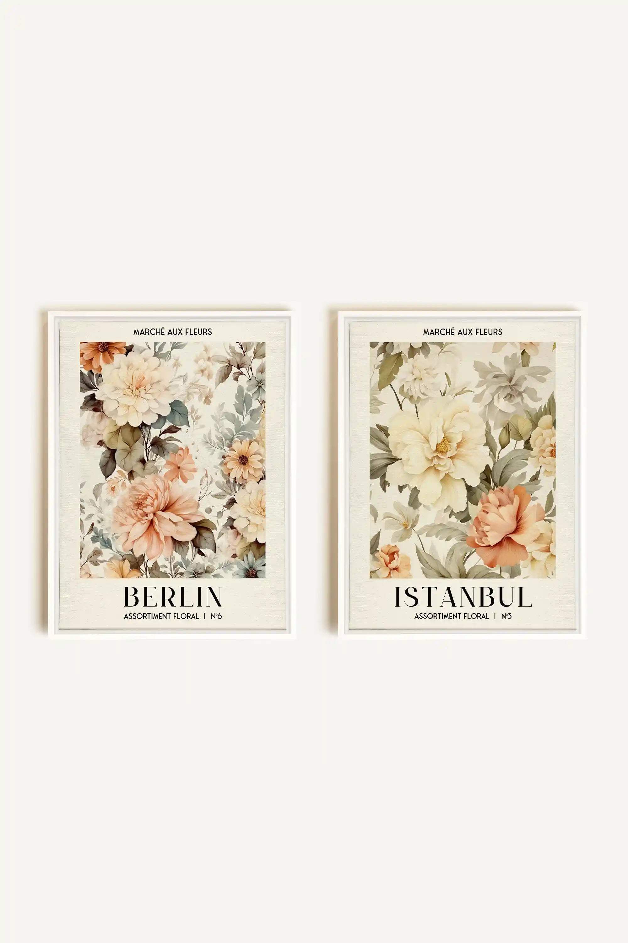 DUO ASSORTIMENT FLORAL, 2 Works on stretched canvas, framed in white