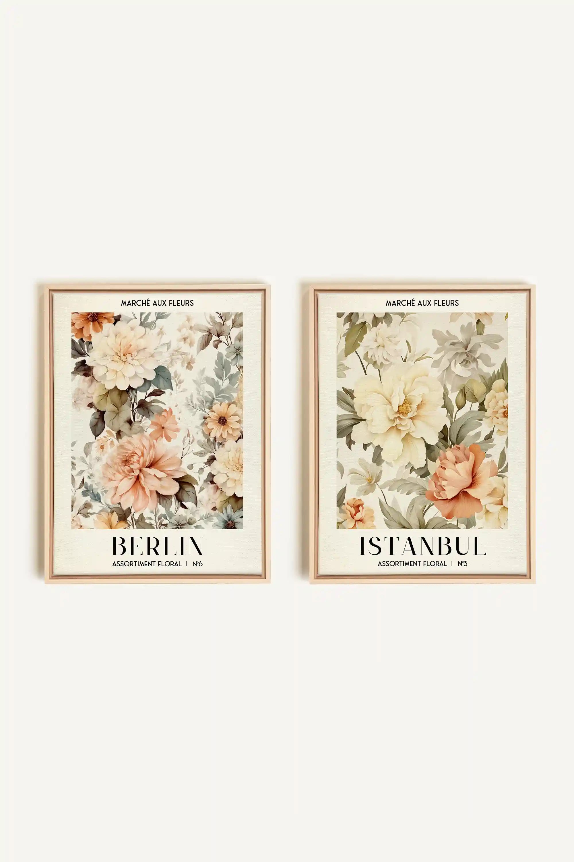 DUO ASSORTIMENT FLORAL, 2 Oeuvres sur toile étirée, encadré Naturel Clair