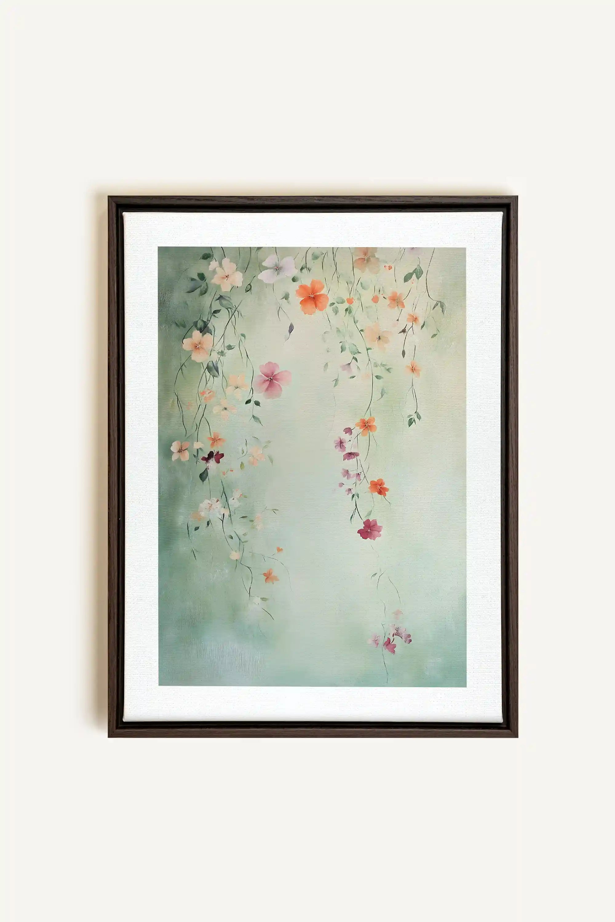 FLORAL CASCADE, Artwork on stretched canvas, framed in Walnut Brown
