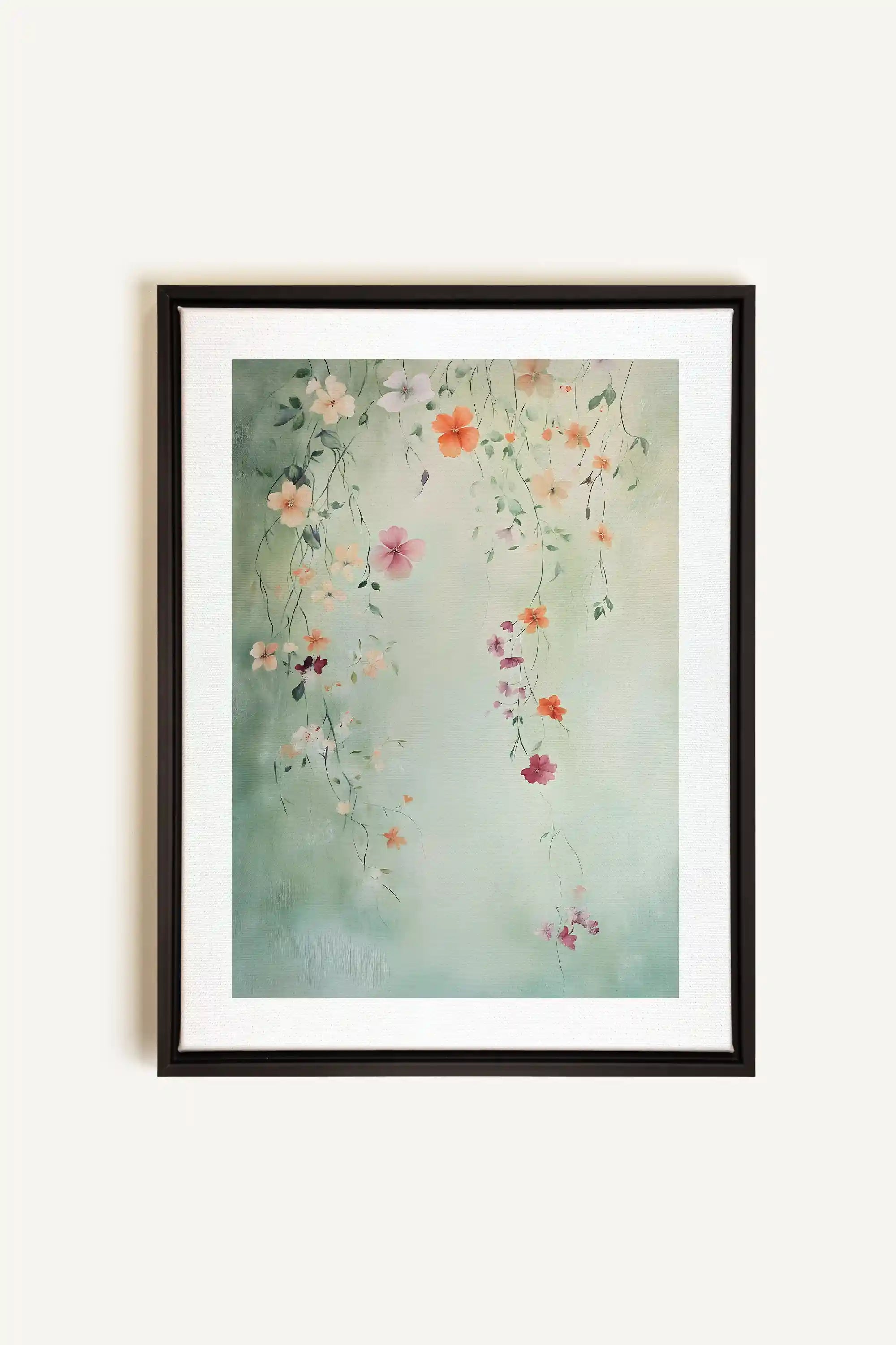 FLORAL CASCADE, Artwork on stretched canvas, framed in black