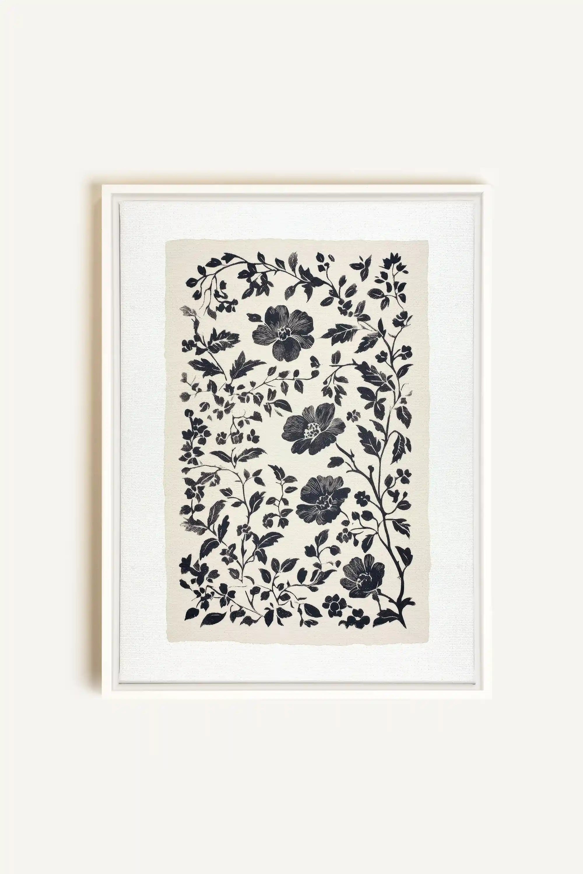 FLORAL SHADOW, Oeuvre sur toile étirée, encadré Blanc