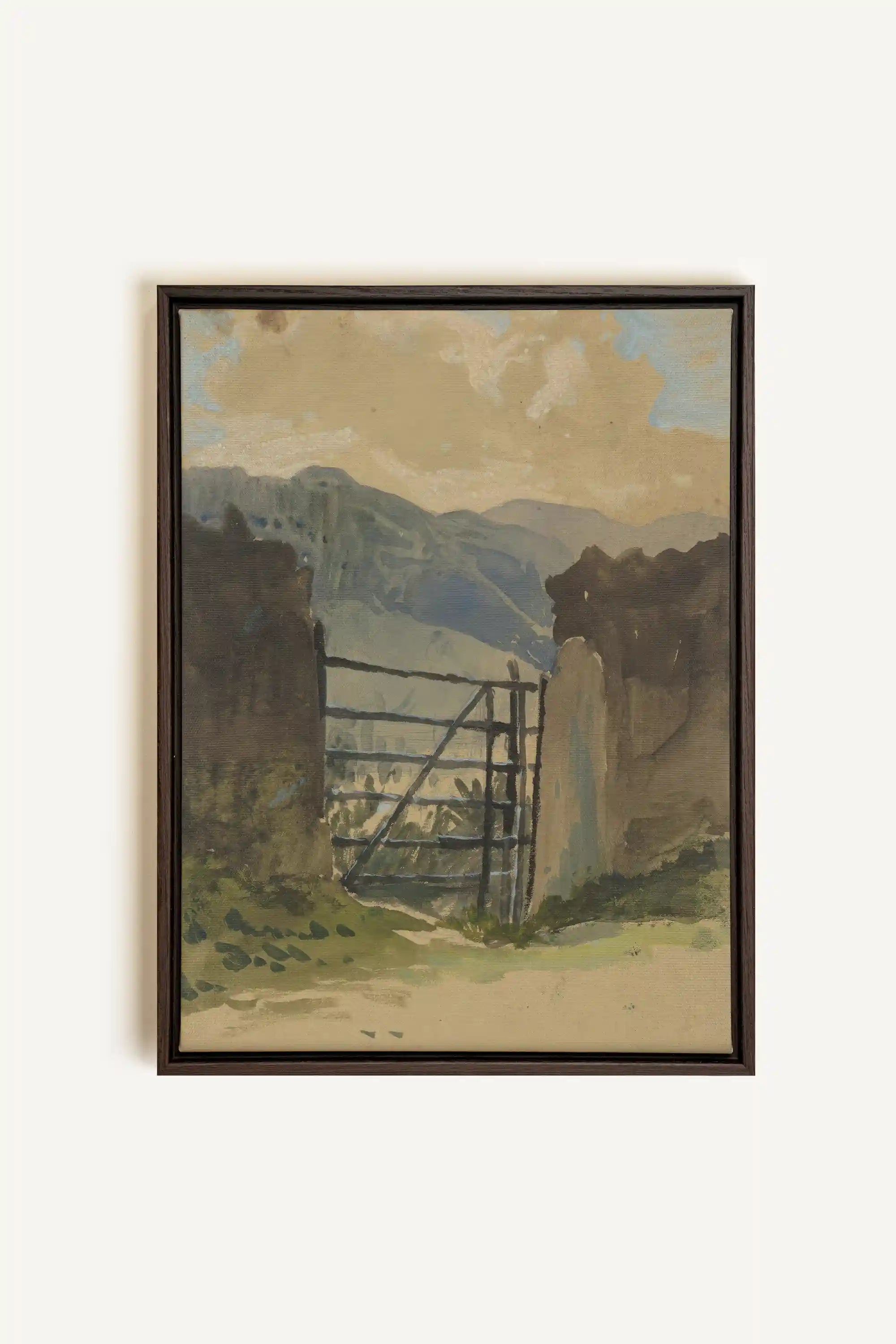 GATE TO THE HILLS, Artwork on stretched canvas, framed in Walnut Brown