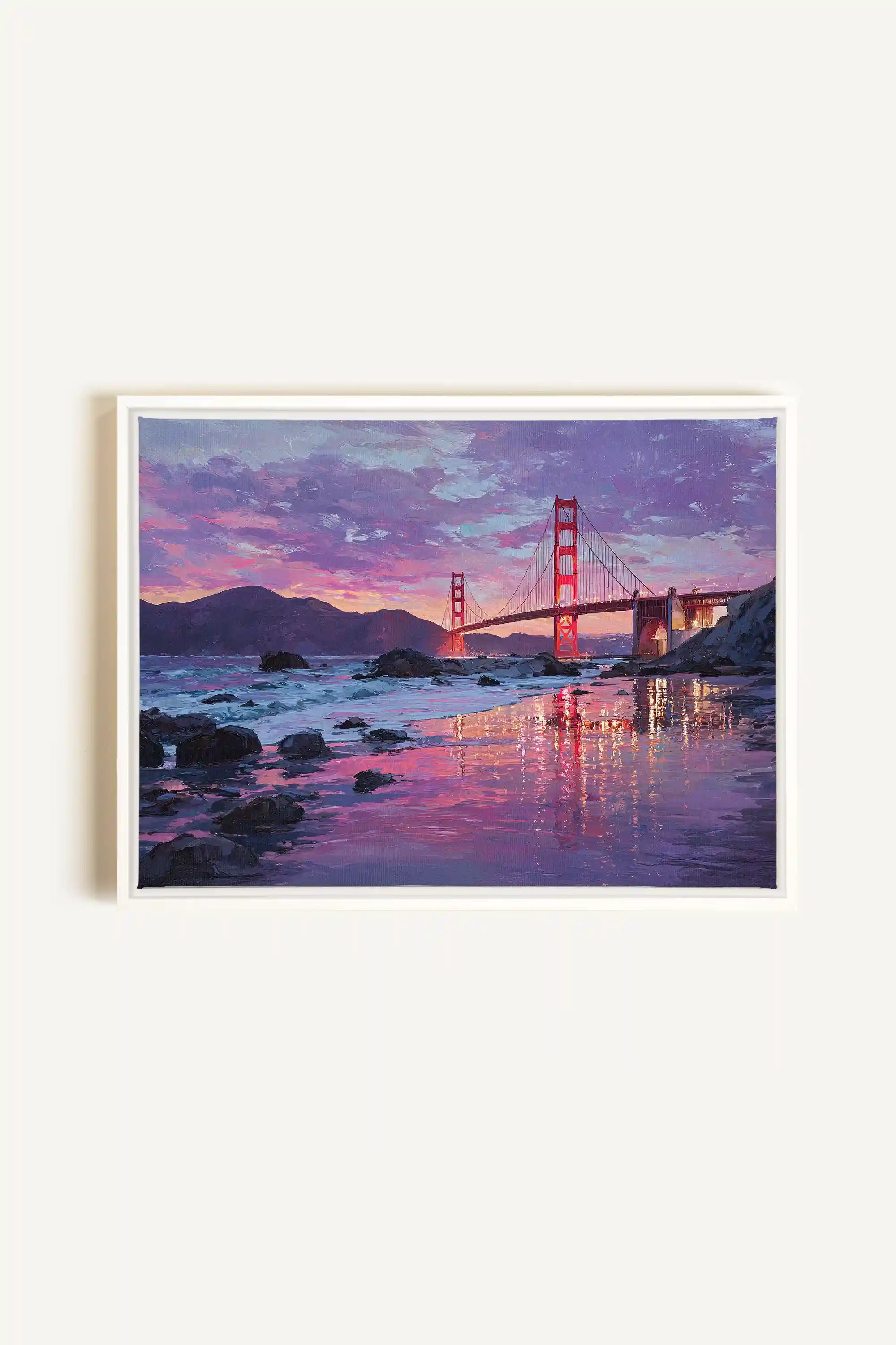 GOLDEN GLOW, Oeuvre sur toile étirée, encadré Blanc