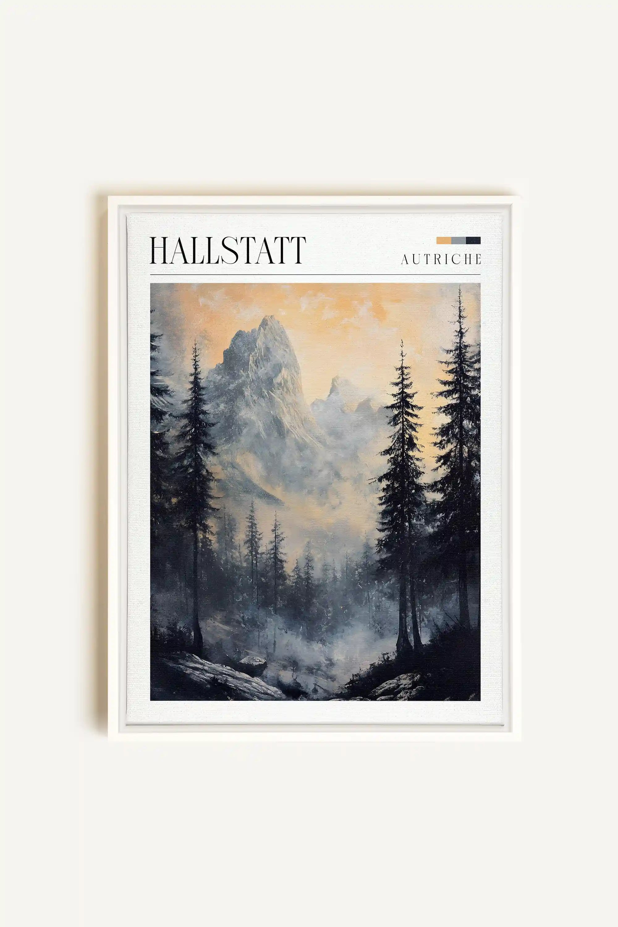 HALLSTATT, Oeuvre sur toile étirée, encadré Blanc
