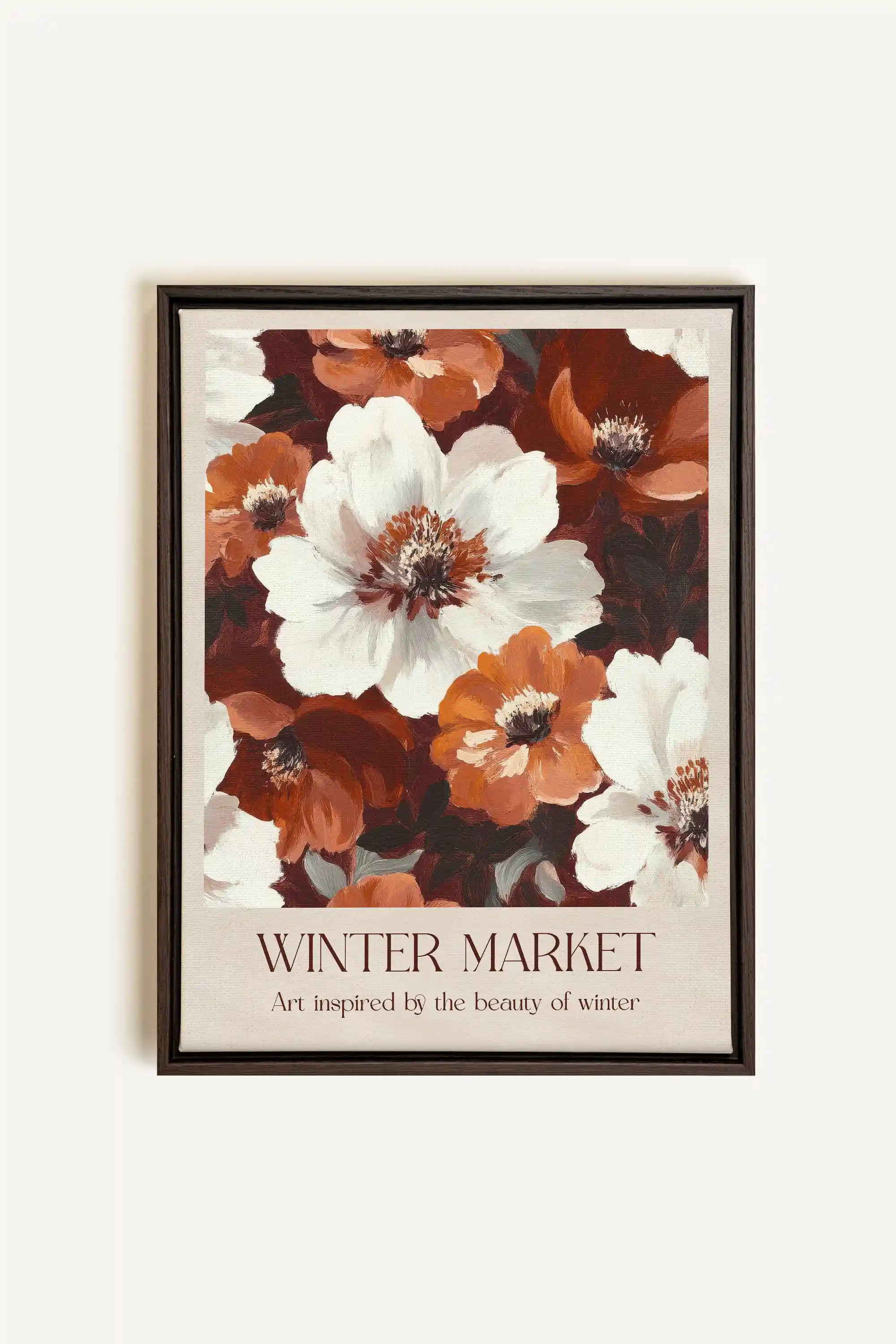 MARCHÉ HIVERNAL I, Artwork on stretched canvas, framed in Walnut Brown