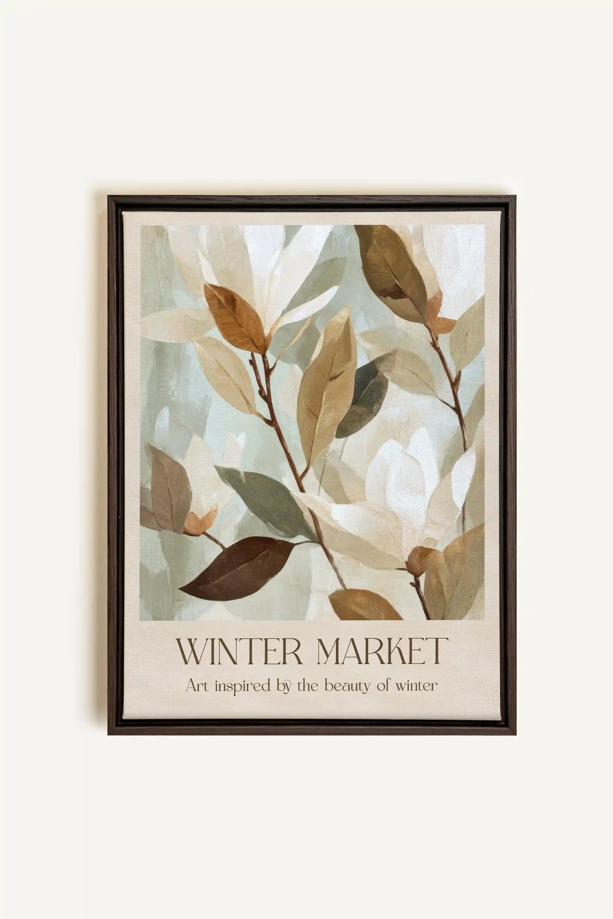 MARCHÉ HIVERNAL III, Artwork on stretched canvas, framed in Walnut Brown