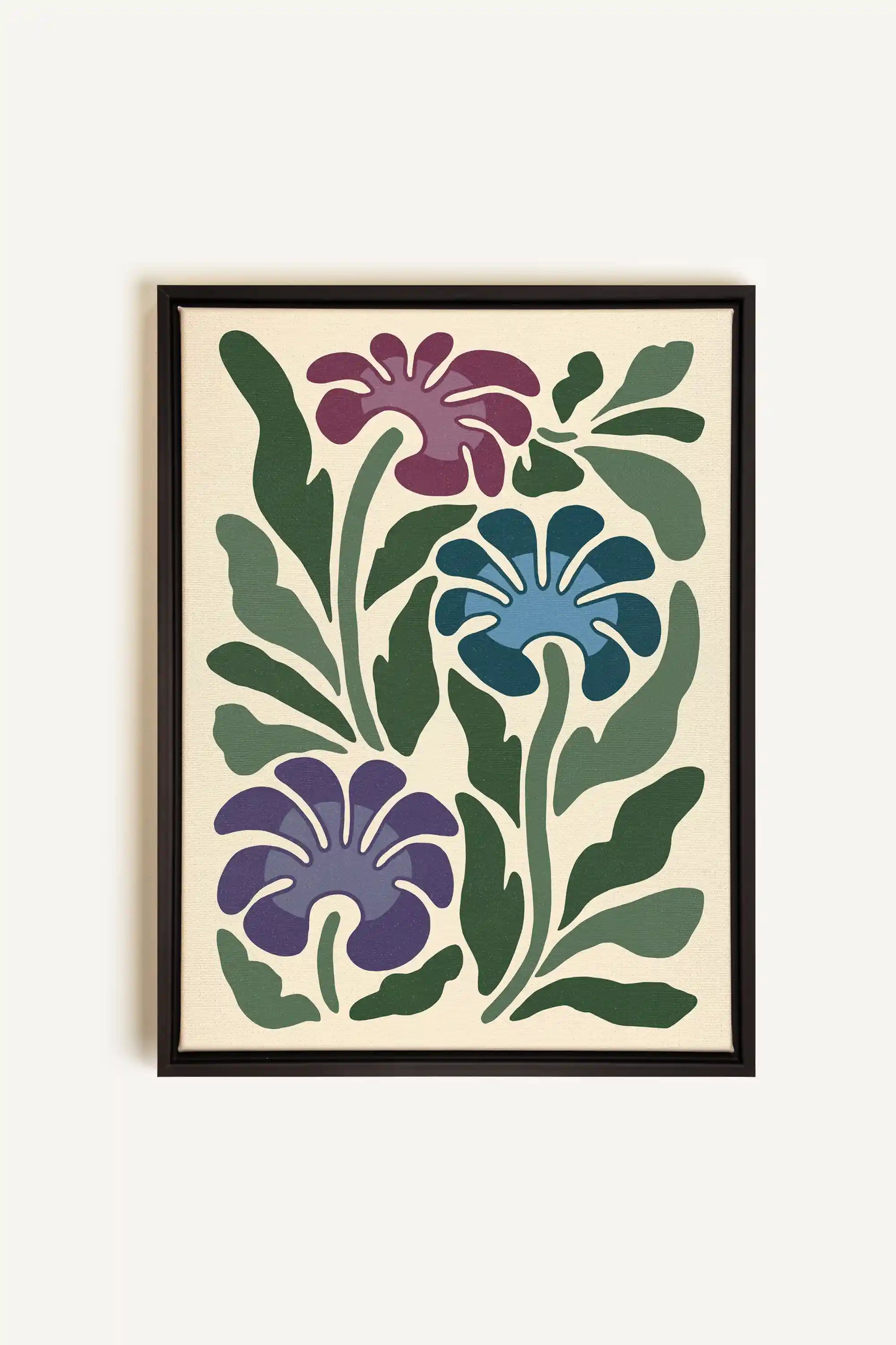 MYSTIC AZURE BLOOMS, Artwork on stretched canvas, framed in black